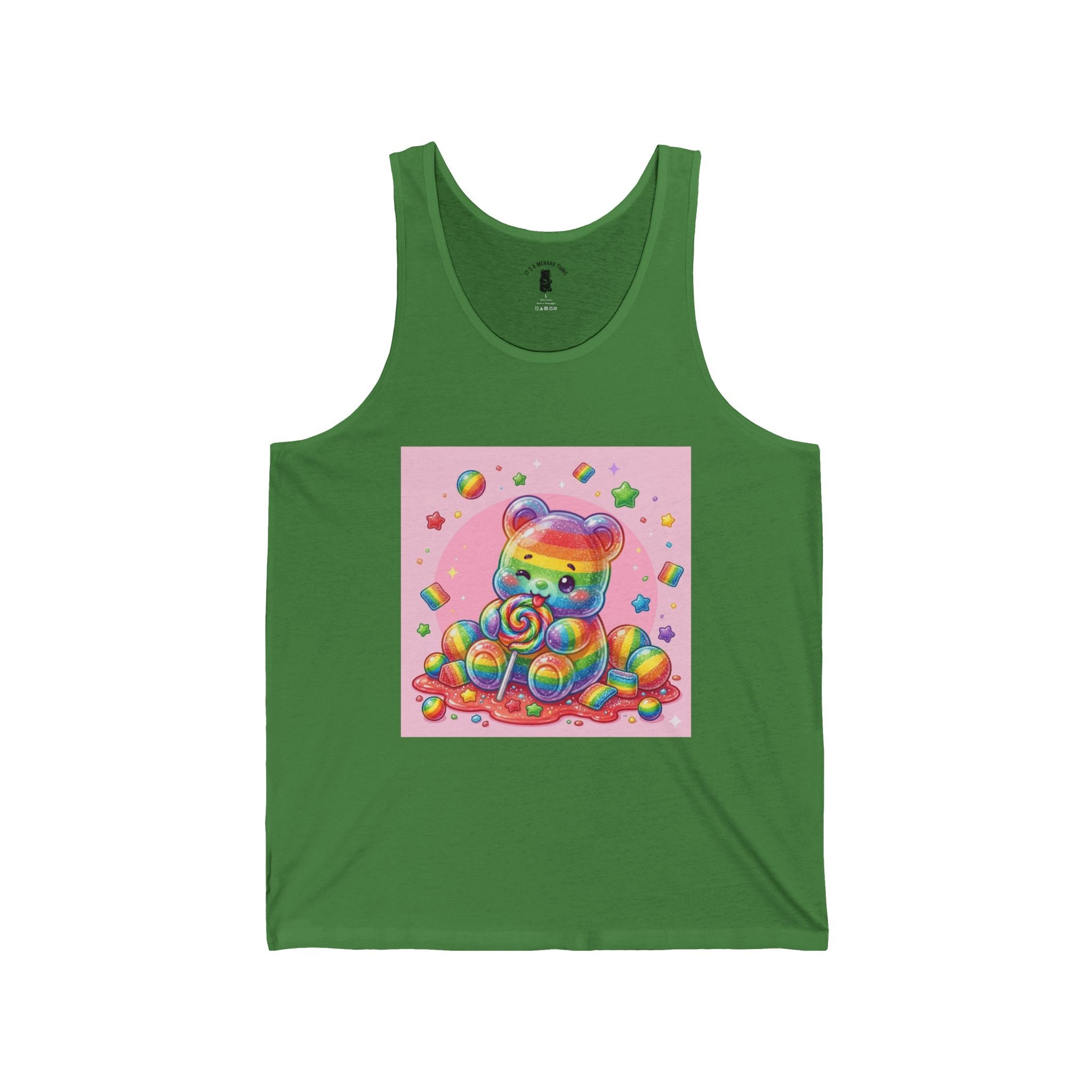 Rainbow Stripe Candy, Lollipop Gooey Gummy Bear — Kawaii Graphic Tank Top