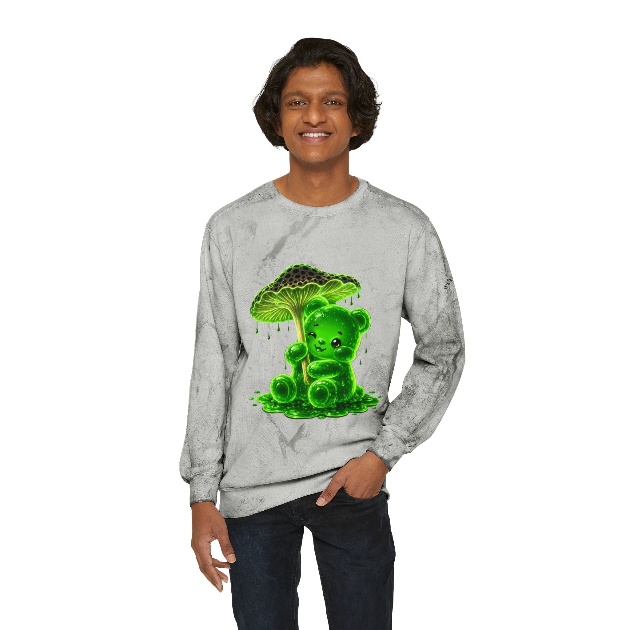 Glowing Green Mushroom, Gooey Gummy Bear-Kawaii Graphic Sweatshirt