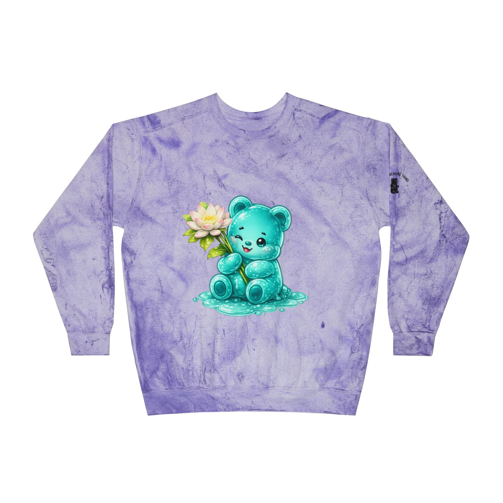 Beautiful White Lotus, Teal Gooey Gummy Bear Friend-Kawaii Graphic Sweatshirt