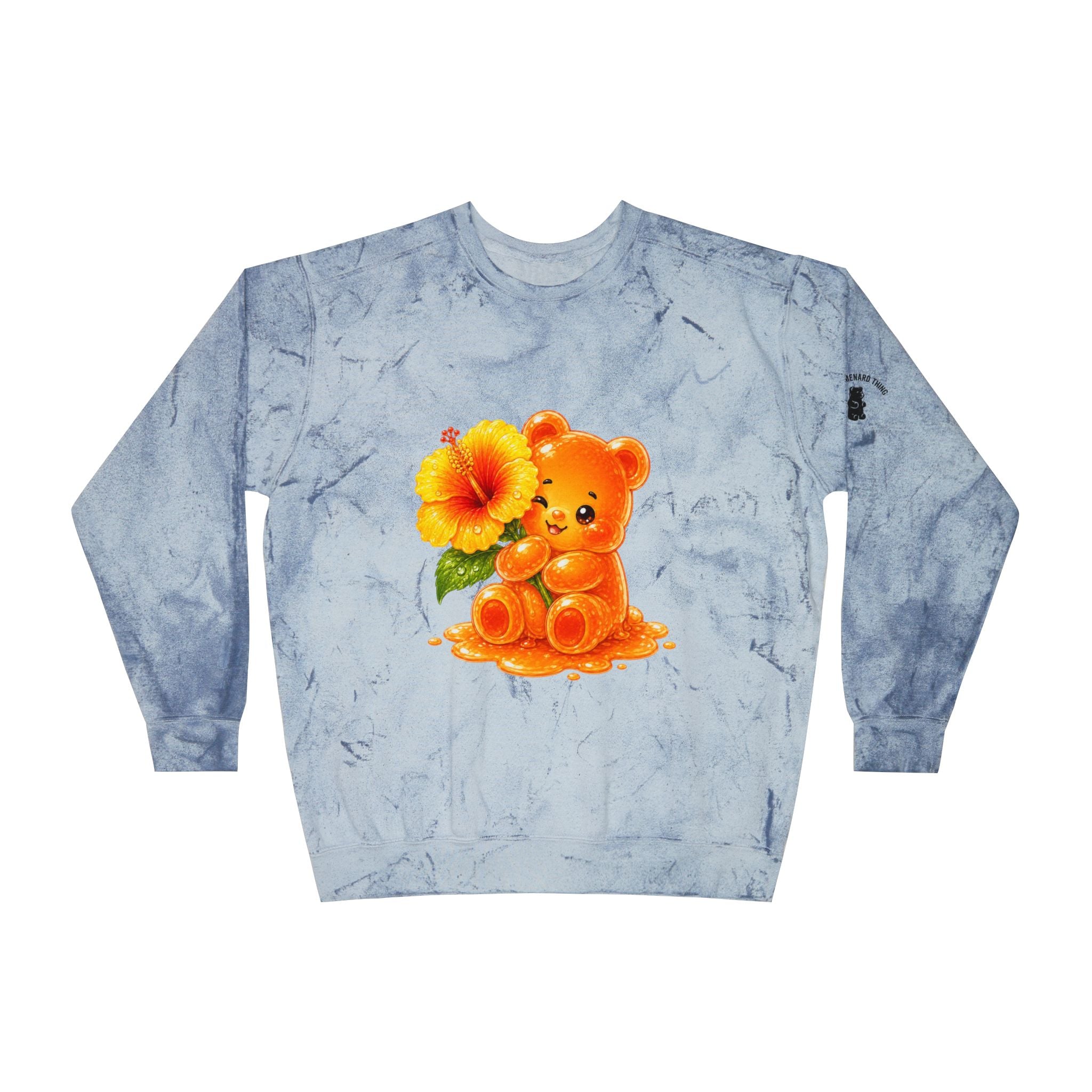 Hibiscus Sunrise, Orange Gooey Gummy Bear friend- Kawaii Graphic Sweatshirt