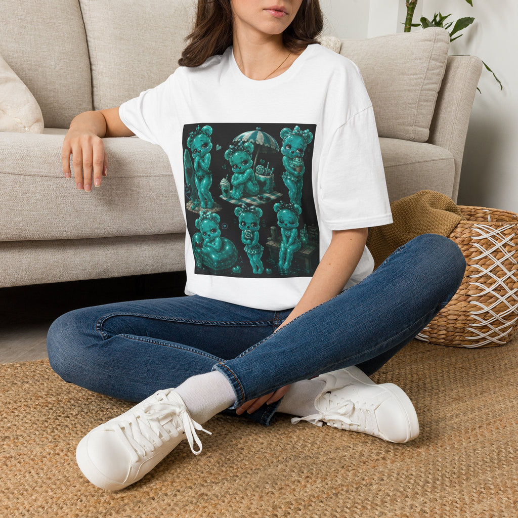 Kawaii Shy Teal Beach Babe Oozy Bear Gummy Pin Up- Adult Graphic Shirt (18+)
