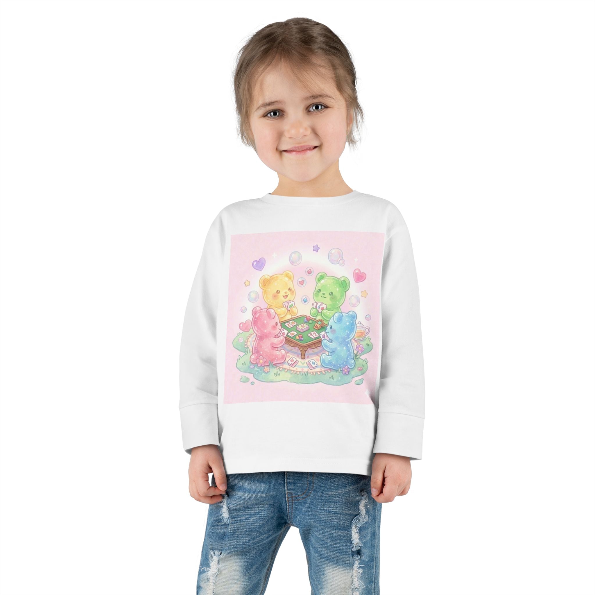 Playing Cards Together, Oozy Bear Friends Group- Graphic Long Sleeve Shirt