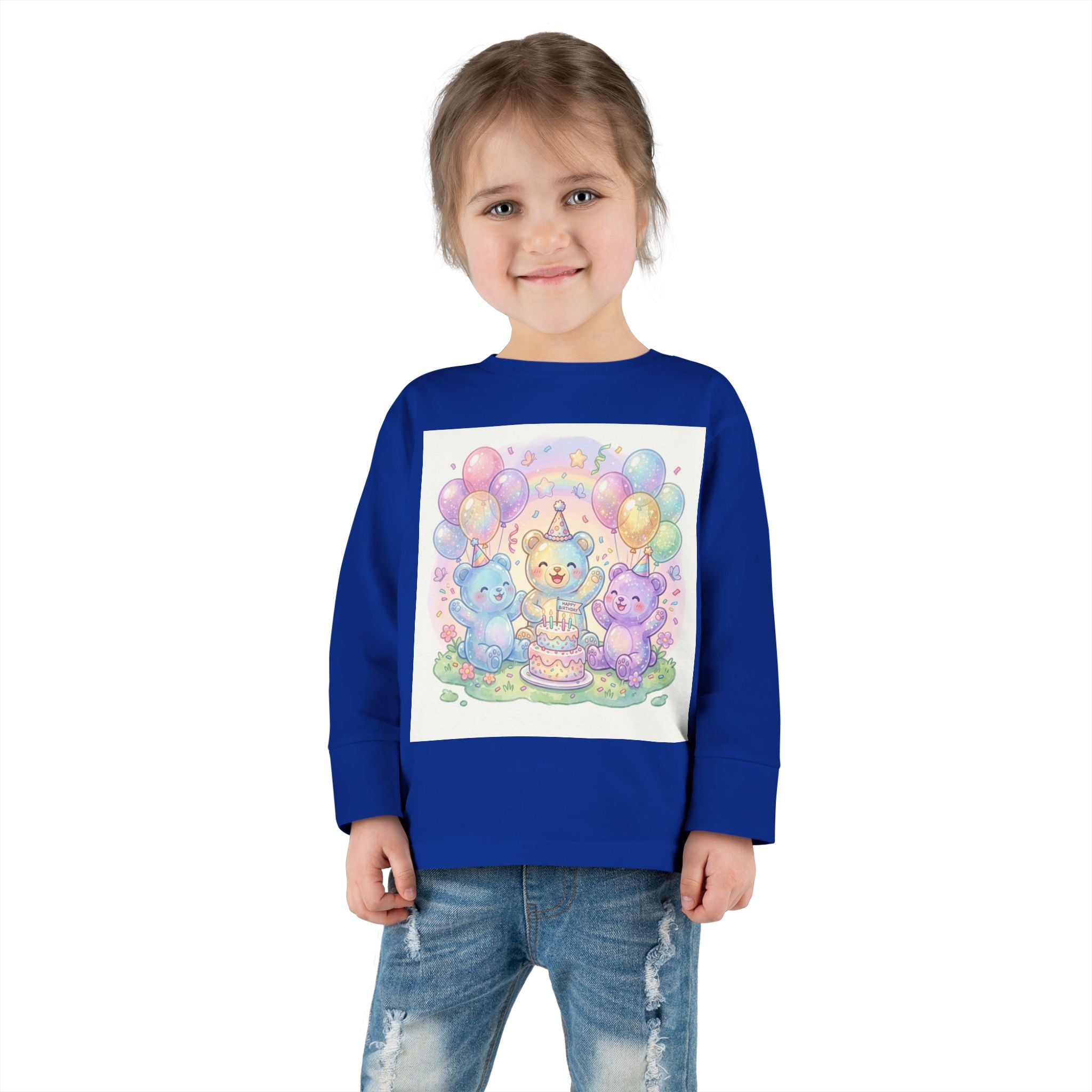 Pastel Birthday Oozy Bear Party Bash, Special Friends Celebration- Graphic Long Sleeve Shirt