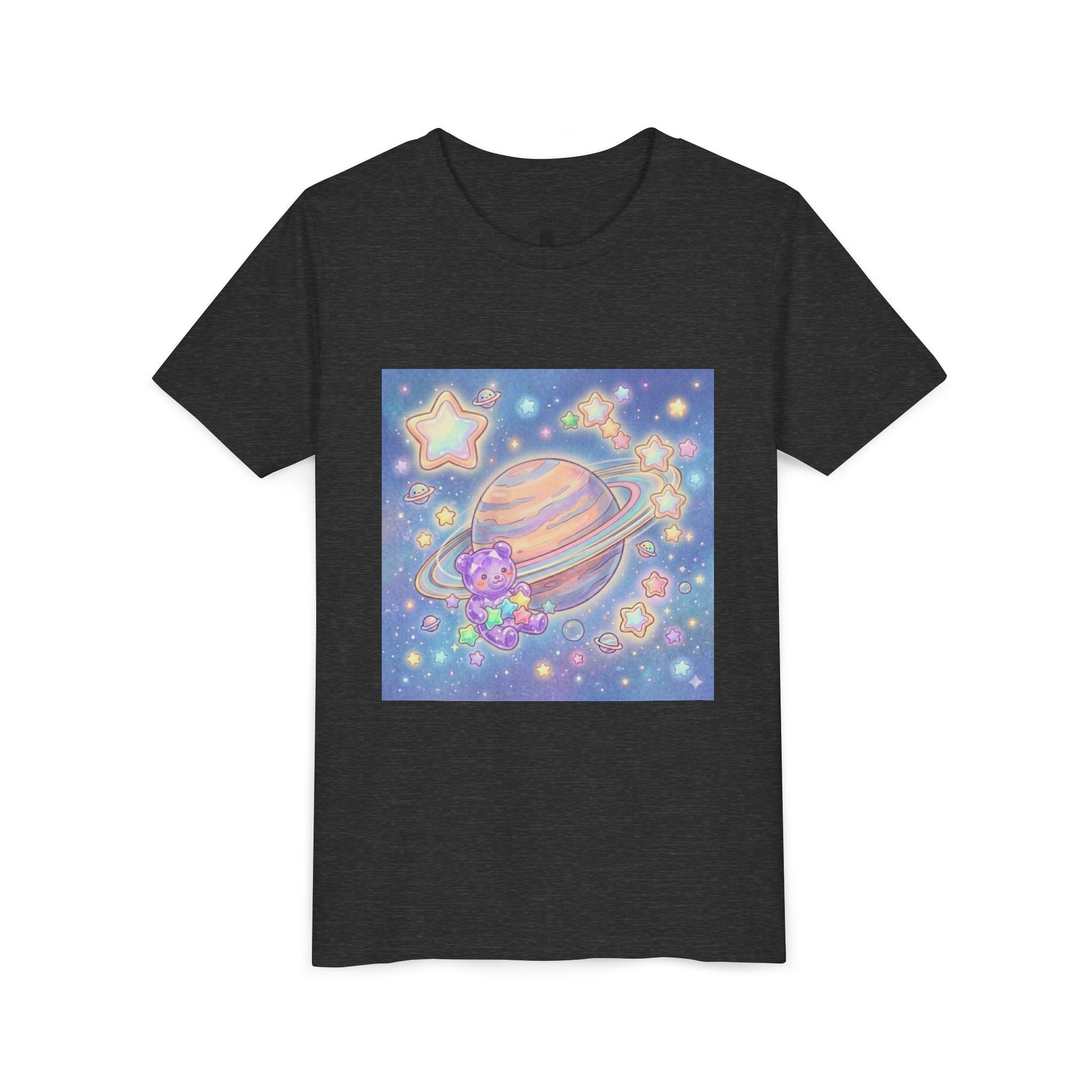 Merry-go-Saturn Cosmic Gooey Crystal Gummy Bear- Stars & Sparkles Graphic T-Shirt