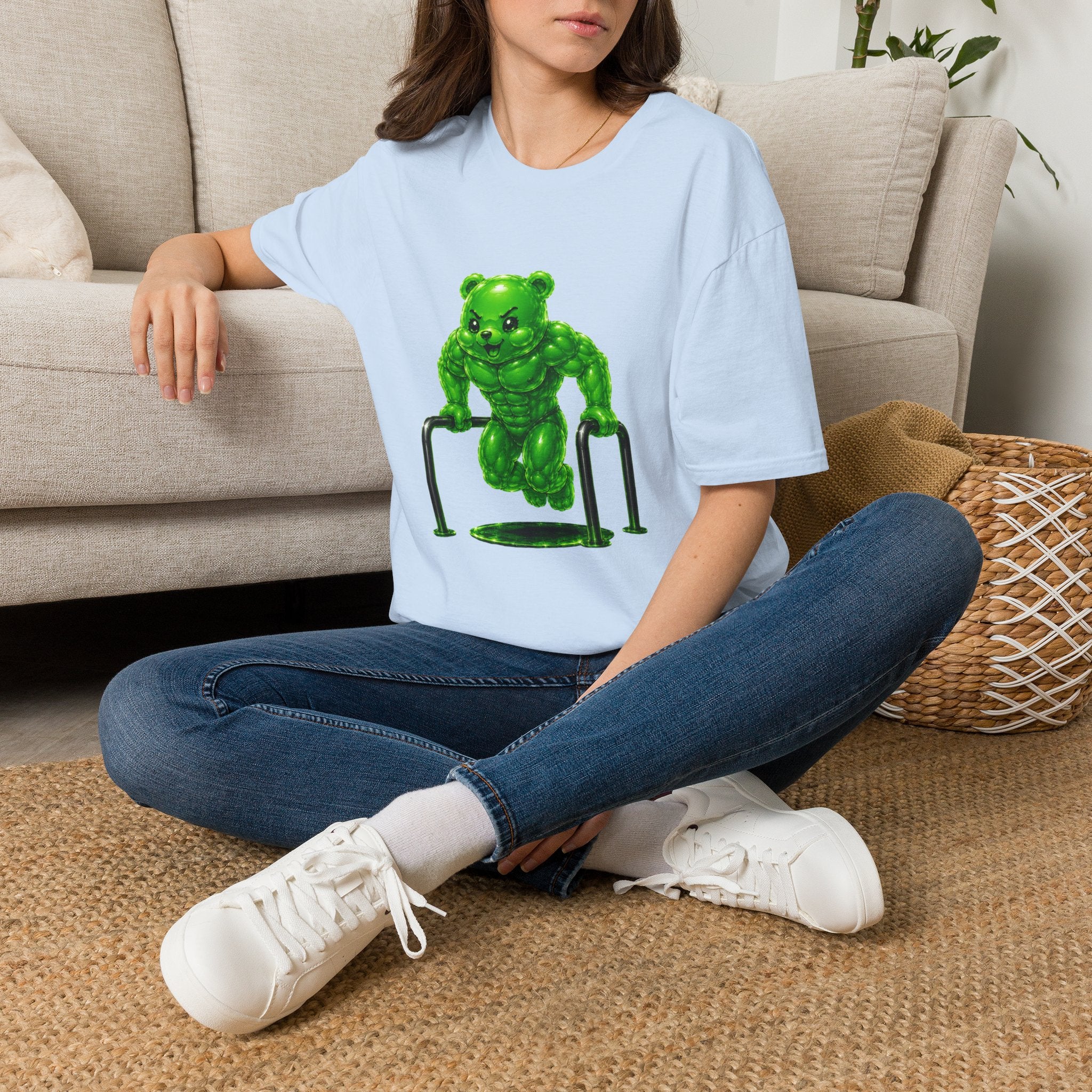 Bar Lifting Workout, Emerald green Oozy Buff Bear Gym Special- Adult Graphic Shirt (18+)
