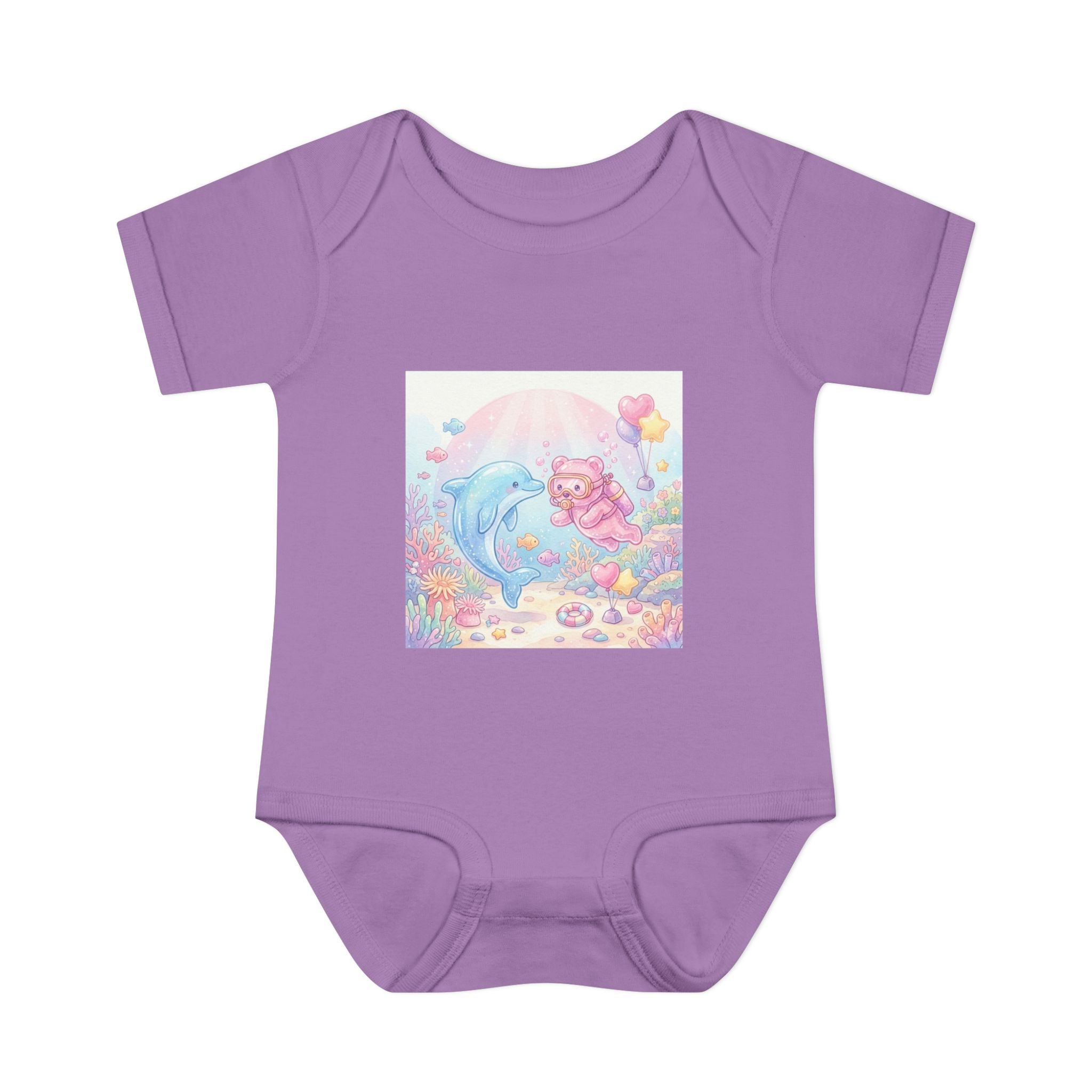 Infant Bodysuit — Pastel Dolphin & Pink Gummy Bear Underwater Baby Onesie