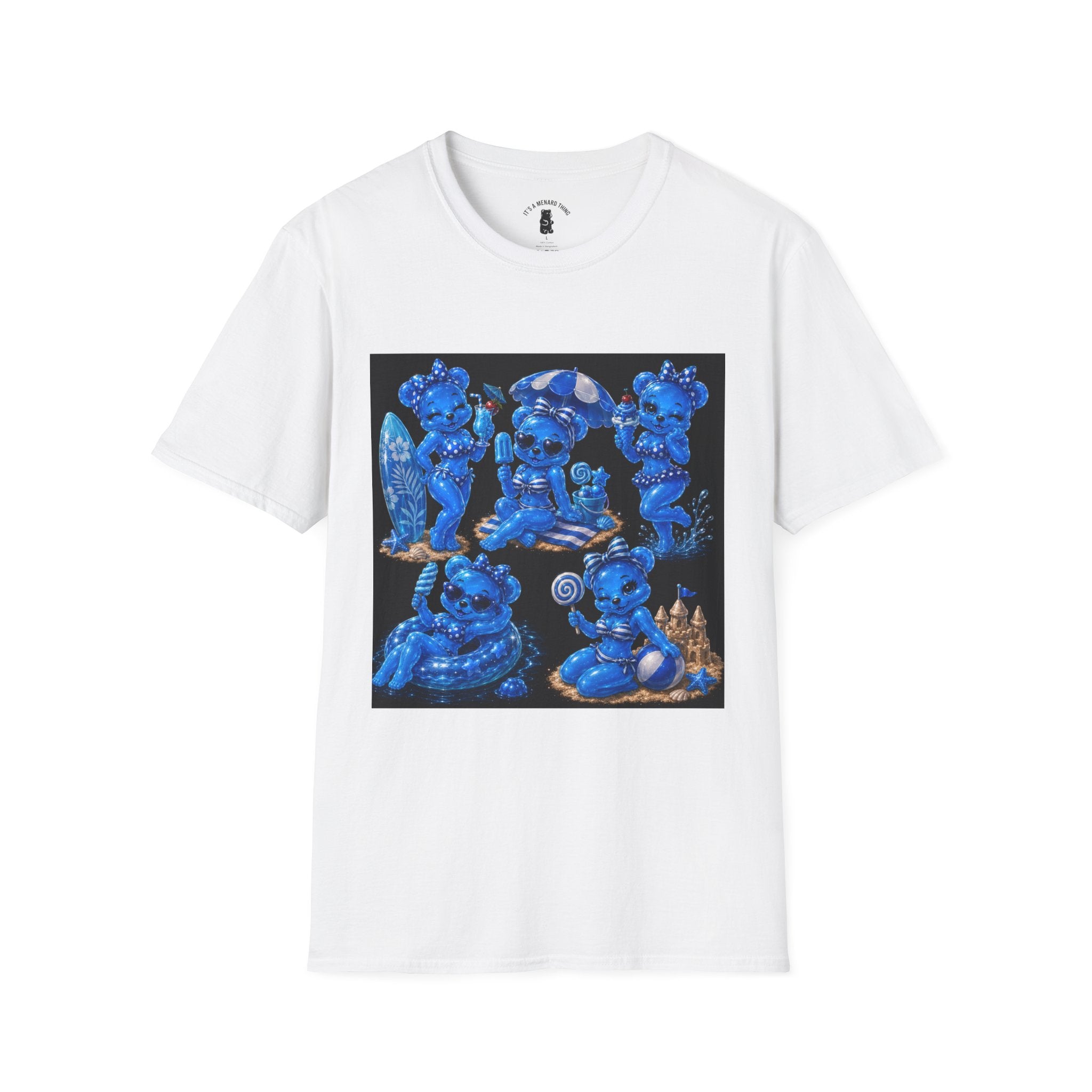 Retro Kawaii Blue Oozy Bear Pin Up Beach Babe- Adult Graphic Shirt (18+)