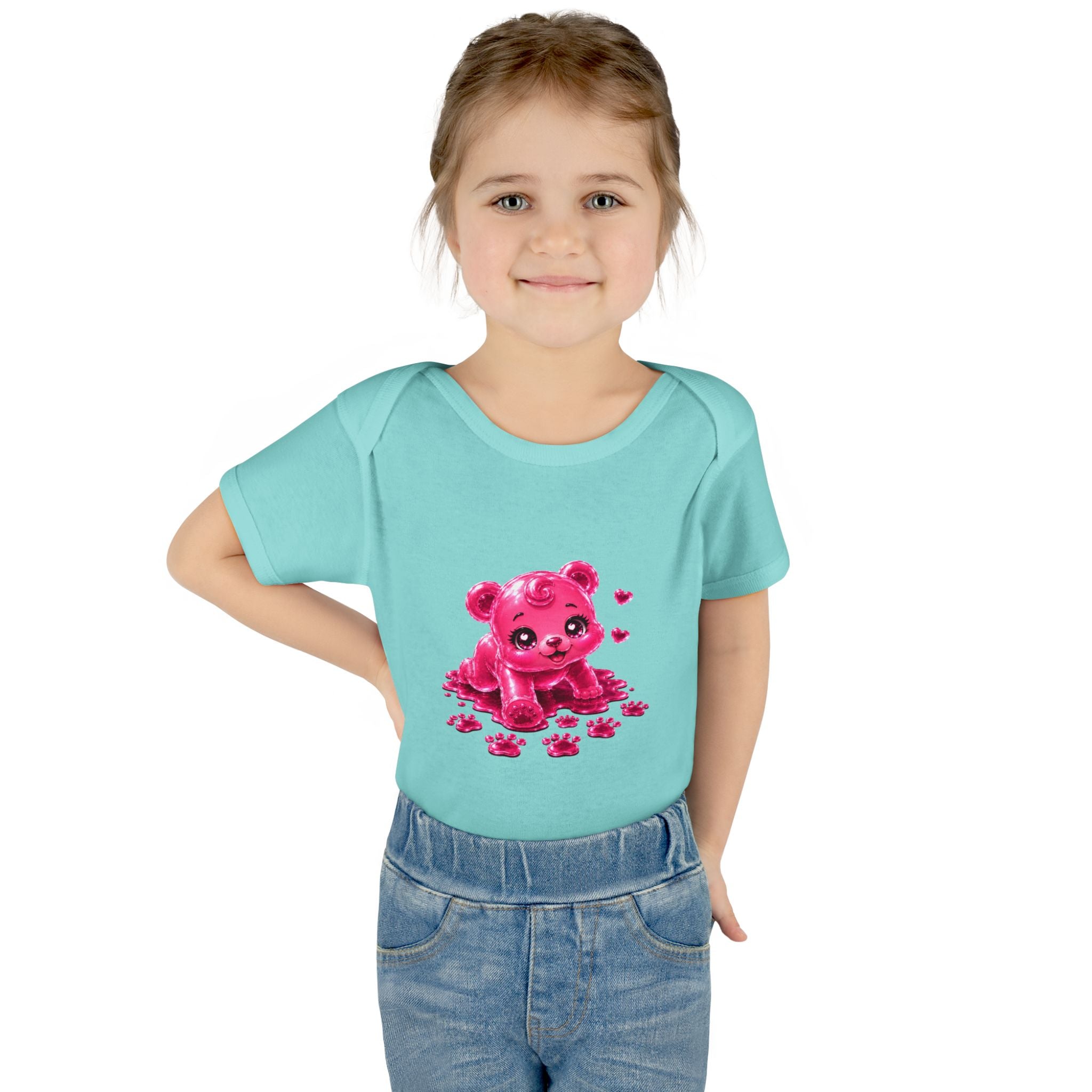 Messy Play Time, Crawling Steps Pink Oozy Baby Gummy Bear Cutie Addition- Graphic Onesie