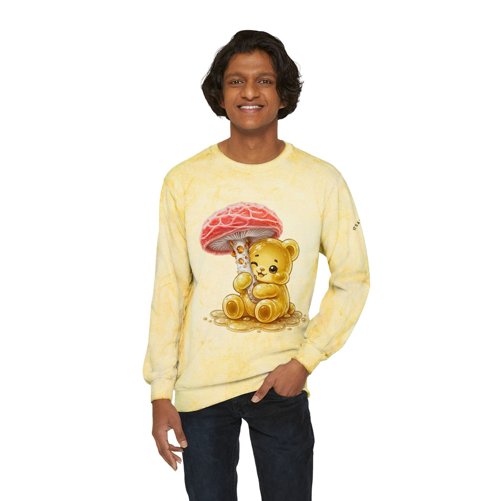 Special Orange Drippy Mushroom, Golden Gooey Gummy Bear — Cute Graphic Sweatshirt