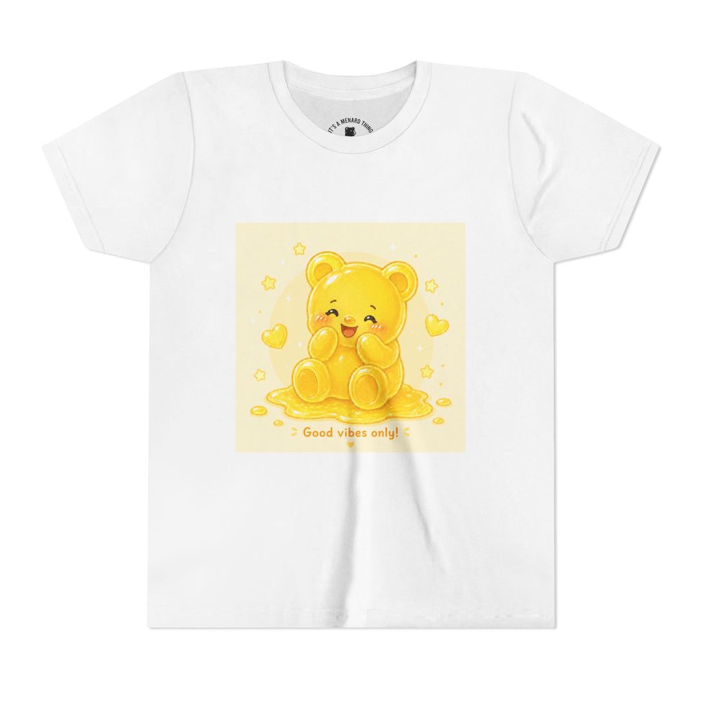 Cute Yellow Gooey Gummy Bear — "Good Vibes Only" Youth Short Sleeve Shirt