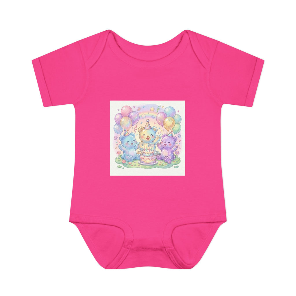 Birthday Gooey Bears, Cake & Balloons Infant Onesie