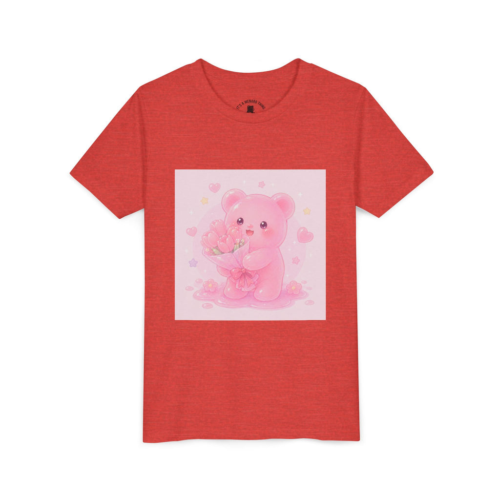 Pink Gooey Gummy Bear Youth Tee – Valentine Gummy Bouquet Kids Shirt