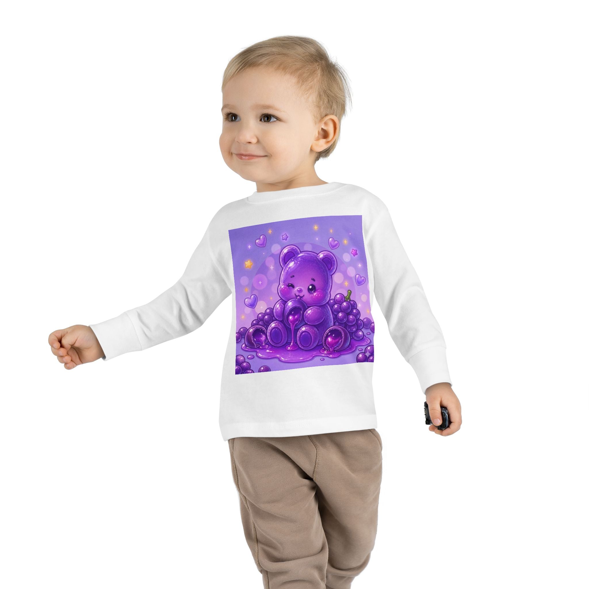Ripe Purple Grapes, Oozy Bear Gummy Friend Fruit Special- Kids Graphic Long Sleeve Shirt