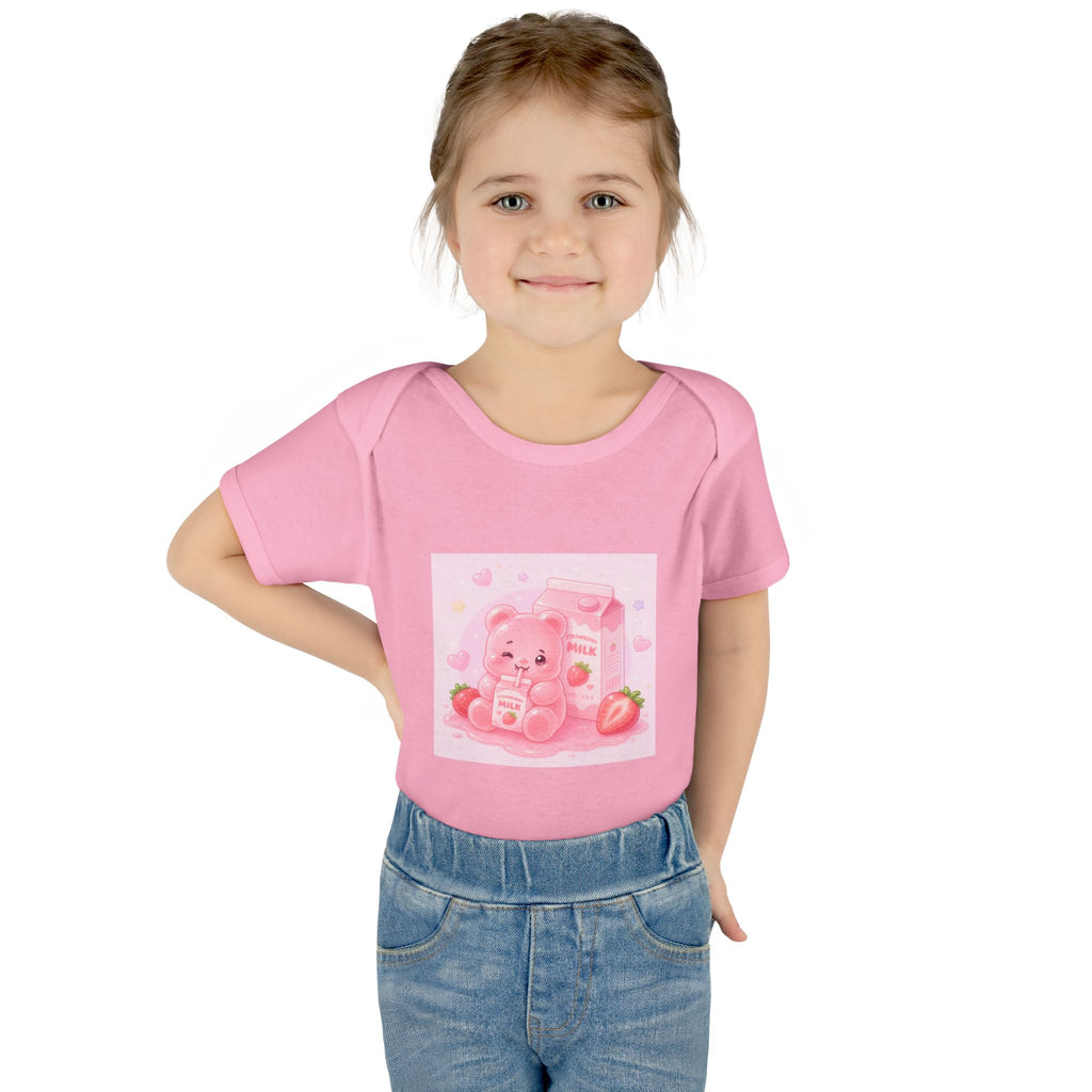 Pink Strawberry Milk Gooey Gummy Bear Infant Bodysuit