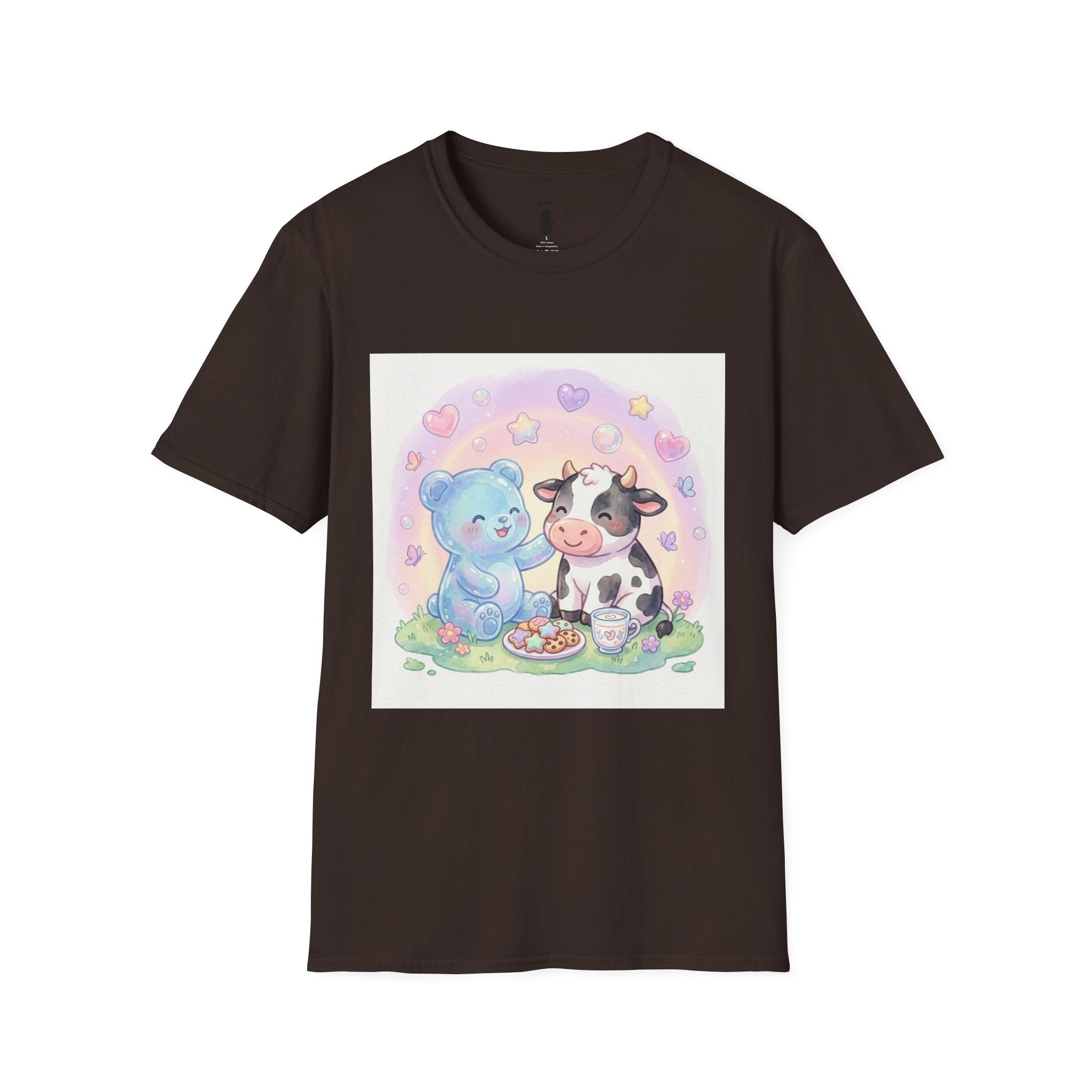 Blue Gooey Gummy Friend sharing Milk & Cookies — Pastel Graphic T-Shirt