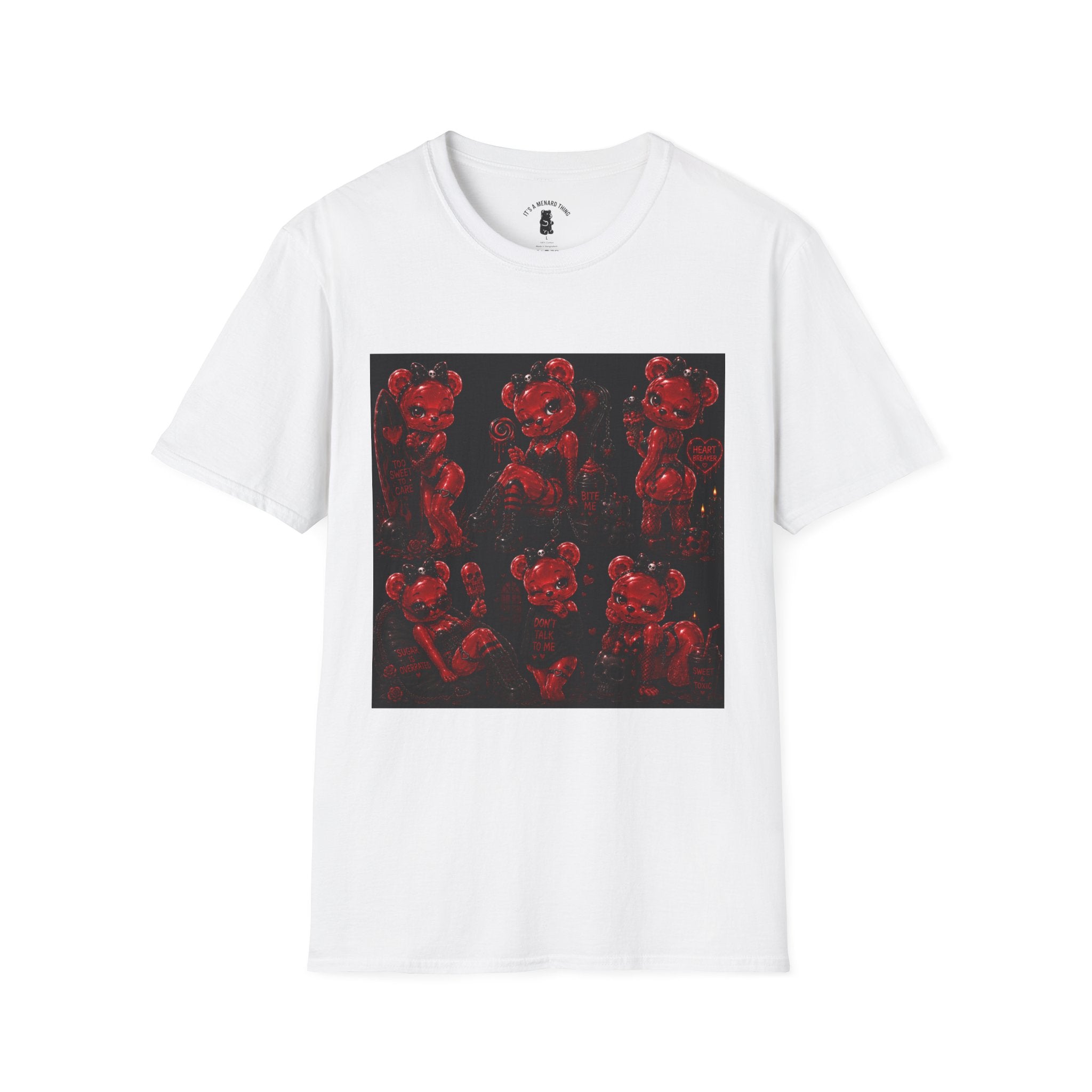 Punk Retro Crimson Red Oozy Bear Babe, Beach Pin Up Addition- Adult Graphic Shirt (18+)