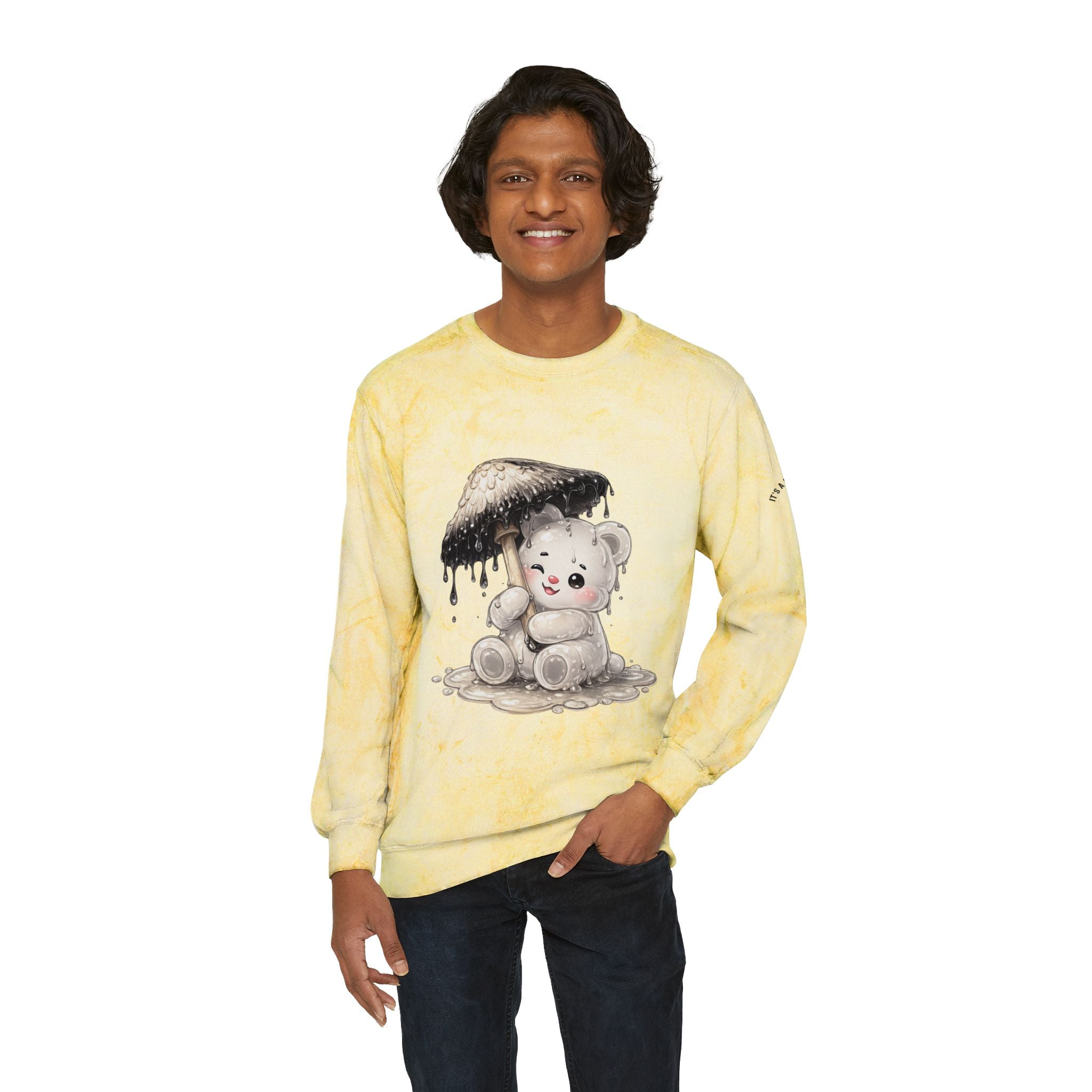 Pretty White Drooping Ink Cap, Gooey Gummy Bear-Tie-Dye Graphic Sweatshirt