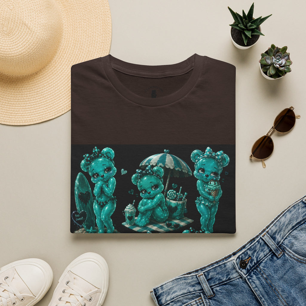 Kawaii Shy Teal Beach Babe Oozy Bear Gummy Pin Up- Adult Graphic Shirt (18+)