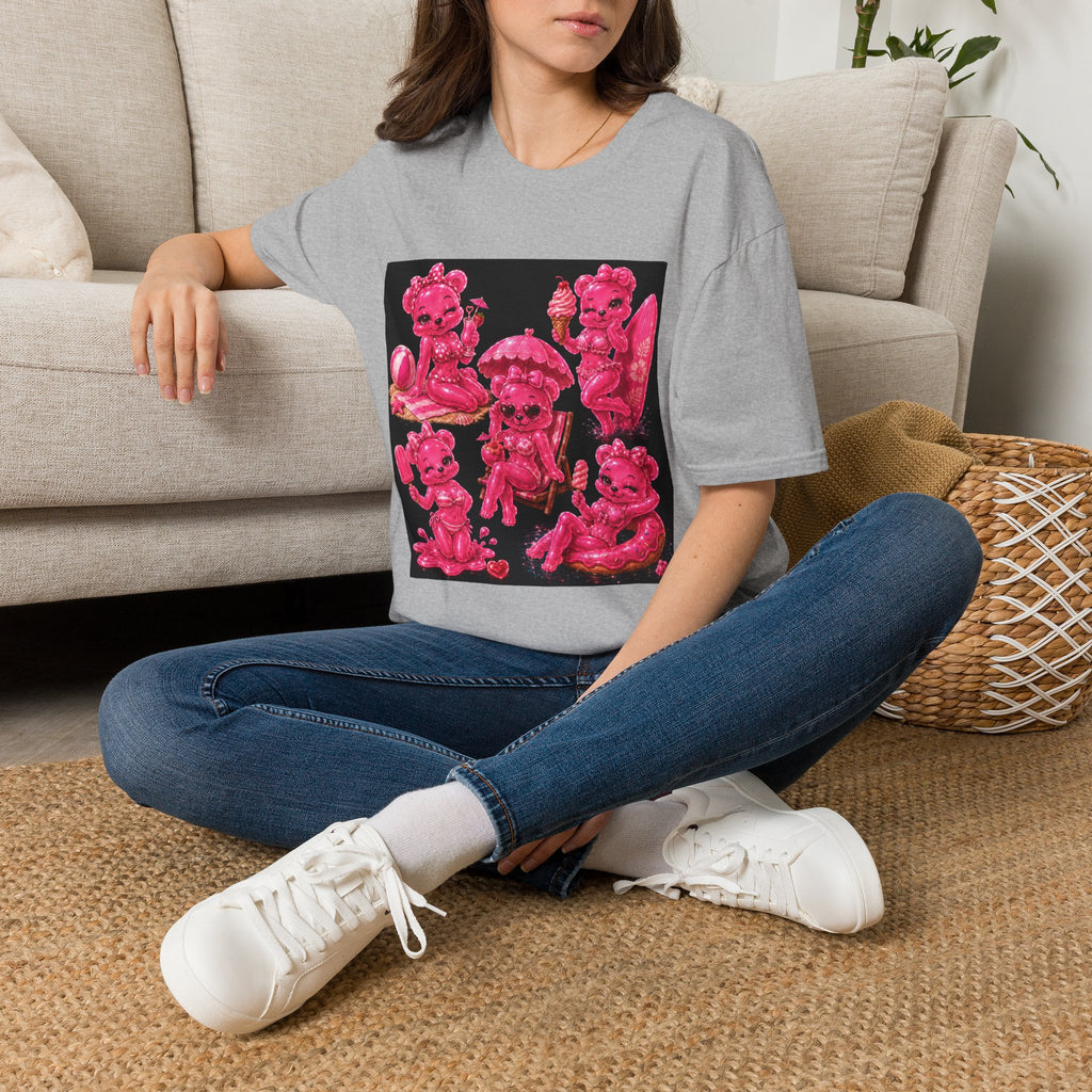 Retro Pink Pin Up Beach Oozy Bear Babe Gummy- Adult Graphic Shirt (+18)