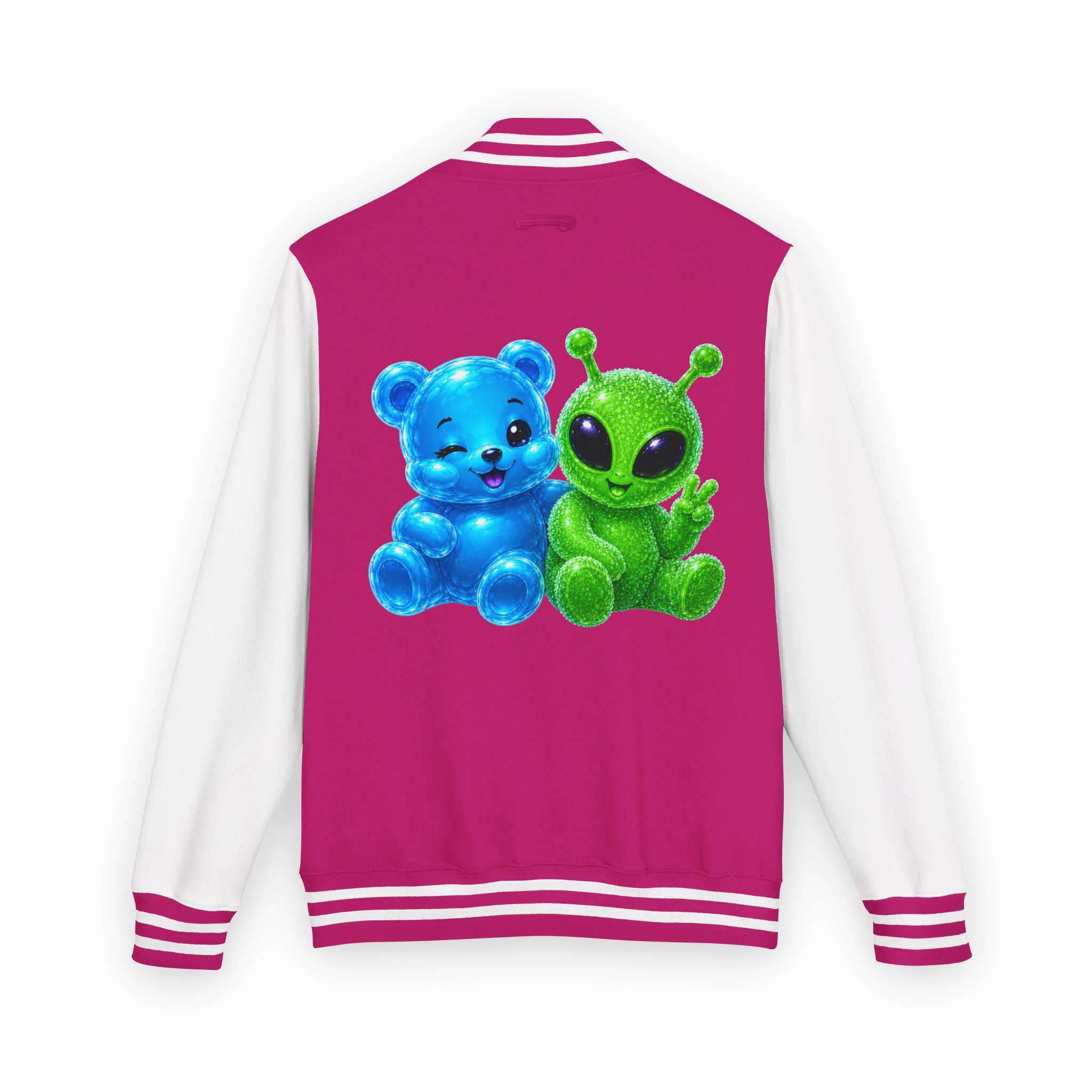 Green Alien and Blue Oozy Bear Gummy Special Addition- Letterman Graphic Jacket