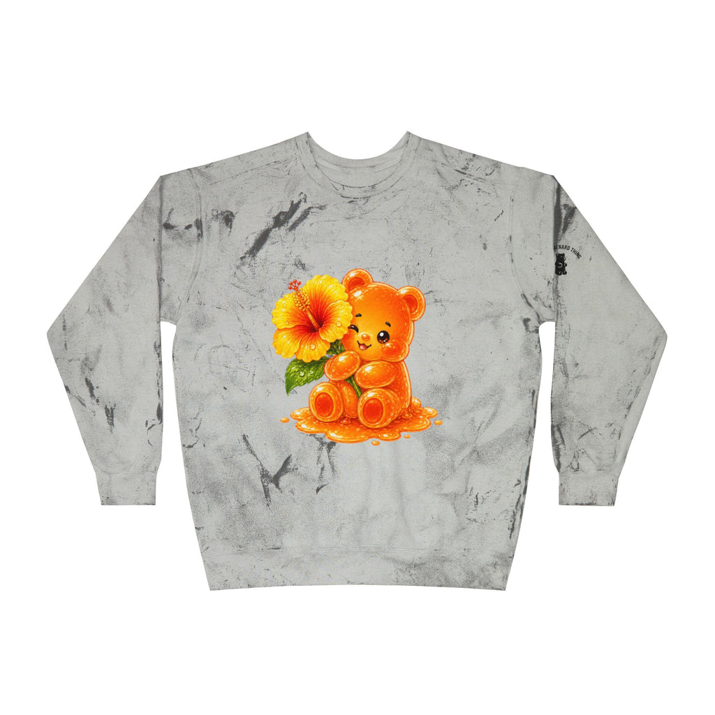 Hibiscus Sunrise, Orange Gooey Gummy Bear friend- Kawaii Graphic Sweatshirt