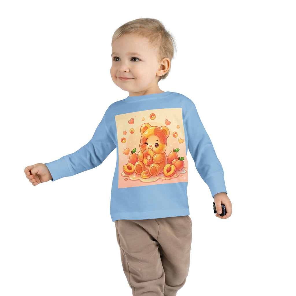Sweet Peach Ring Candy, Oozy Bear Gummy Friend- Kids Long Sleeve Shirt