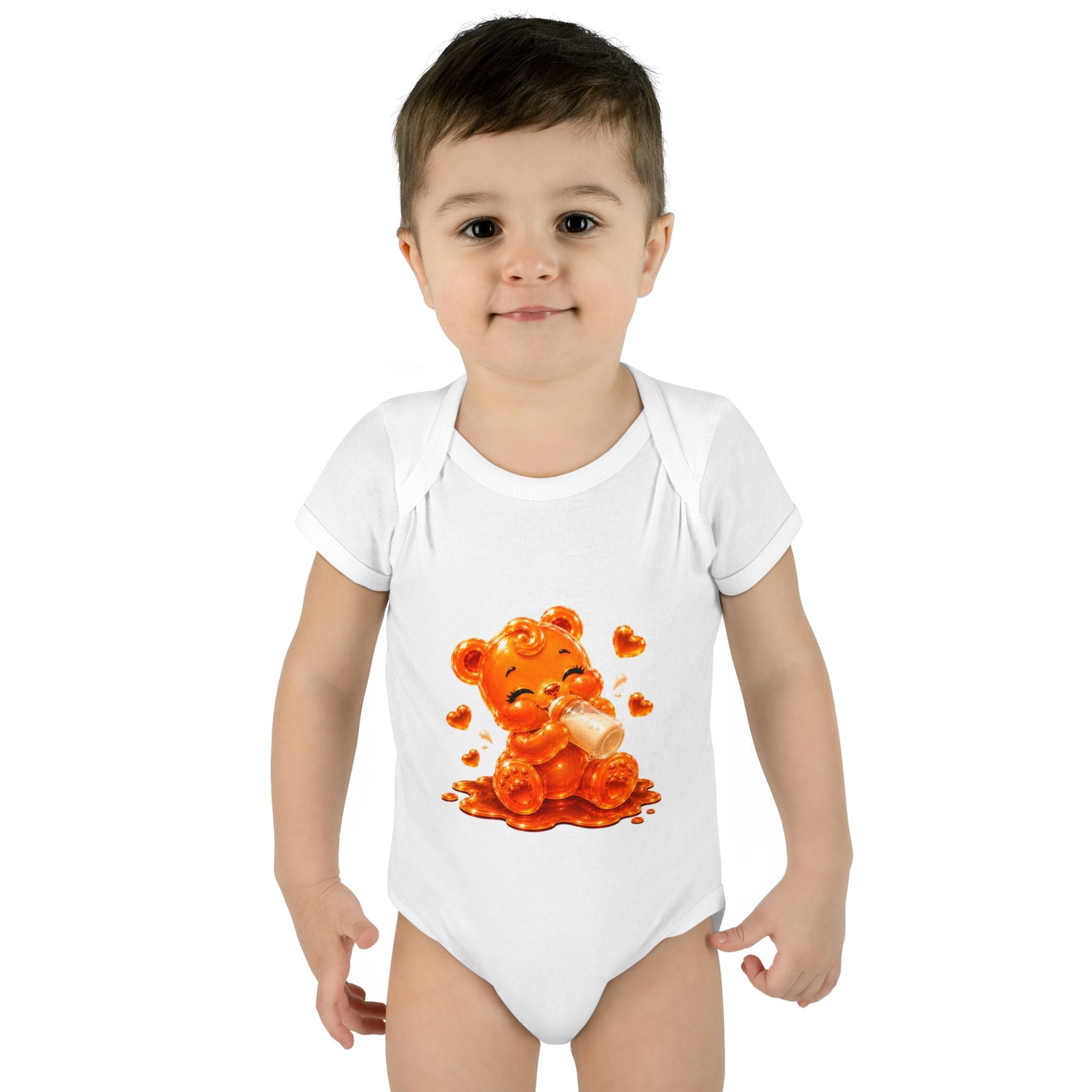 Yummy, Yummy Milk Time Orange Oozy Baby Gummy Bear Cutie Addition- Graphic Onesie