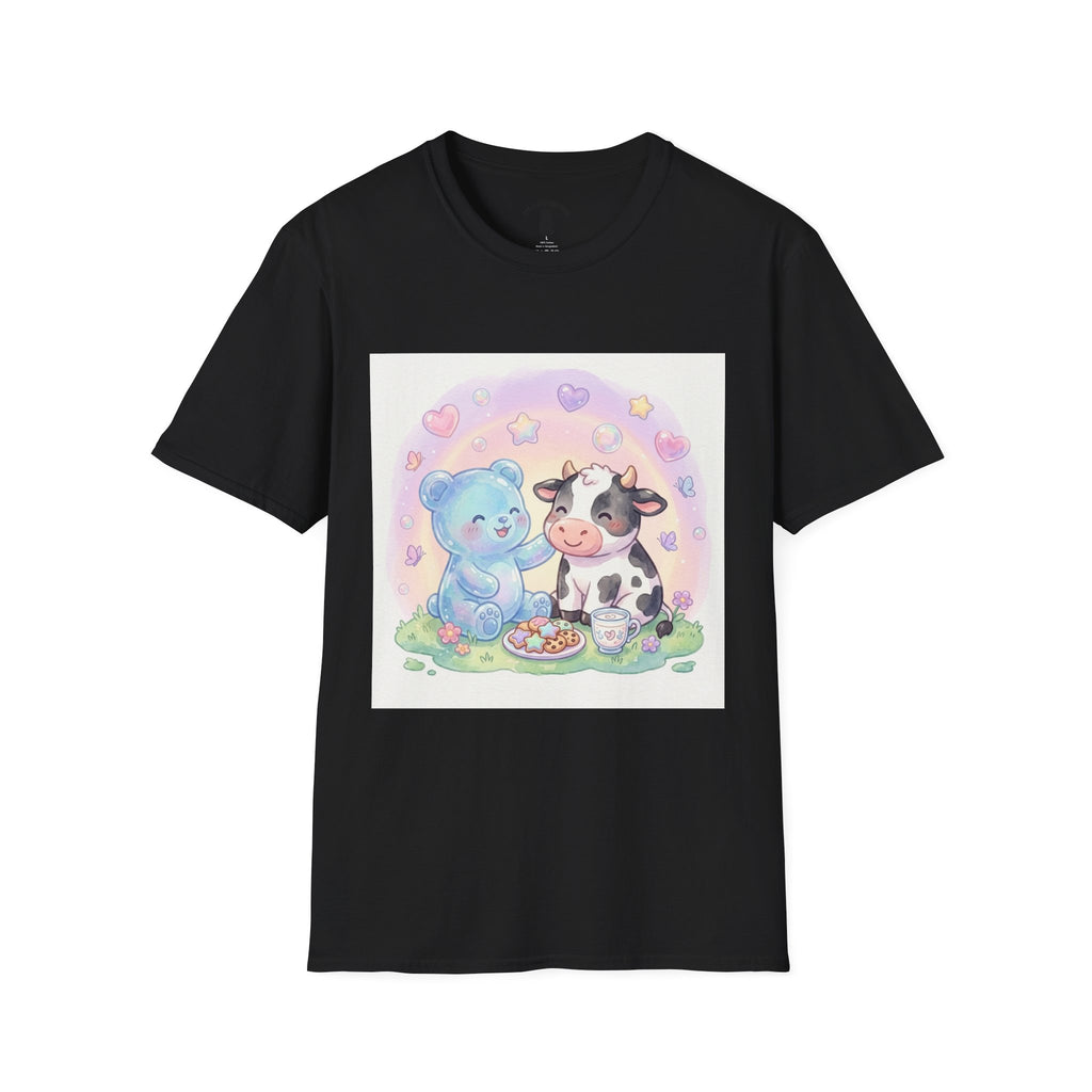 Blue Gooey Gummy Friend sharing Milk & Cookies — Pastel Graphic T-Shirt