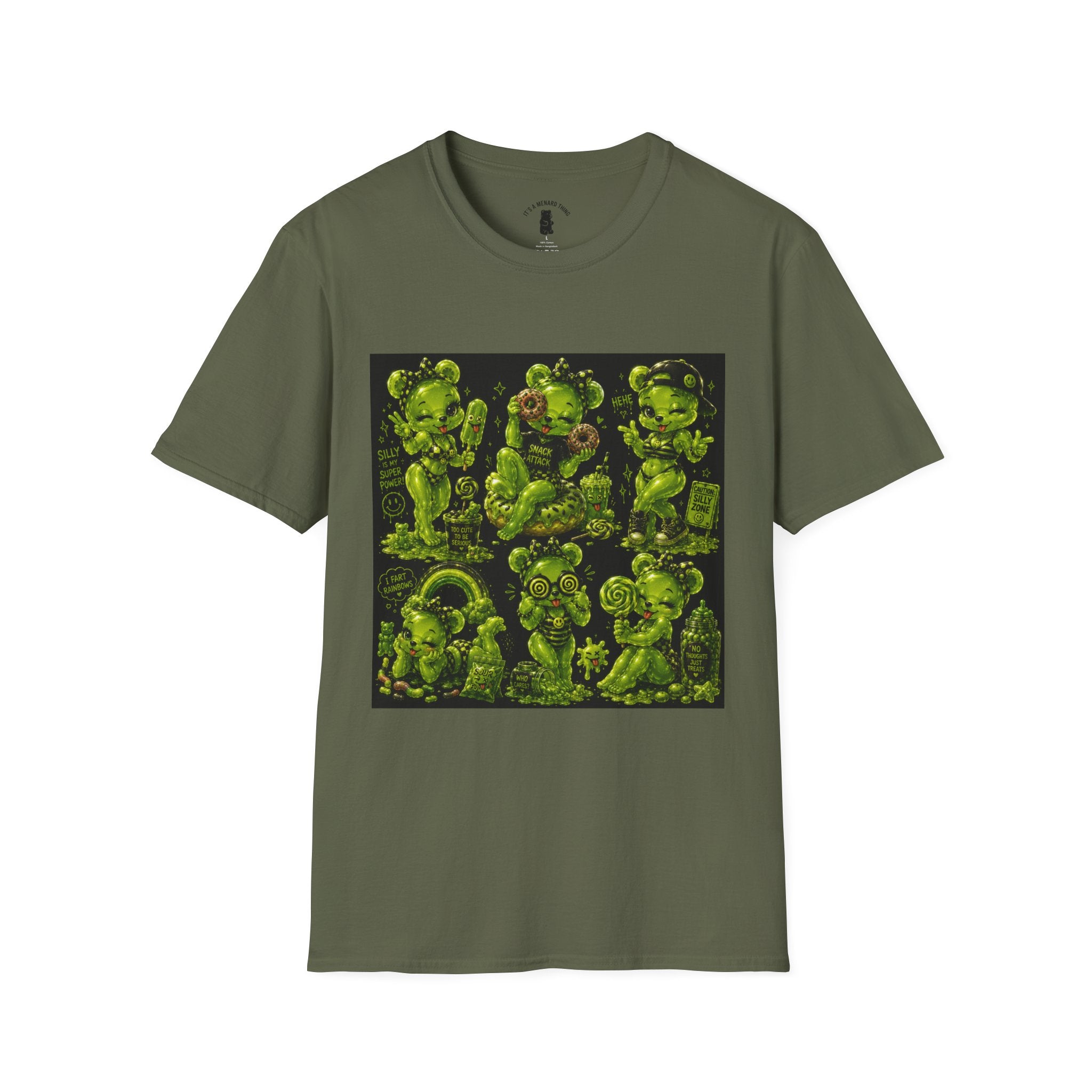 Lime Green Retro Oozy Bear Babe, Beach Pin Up- Adult Graphic Shirt (18+)