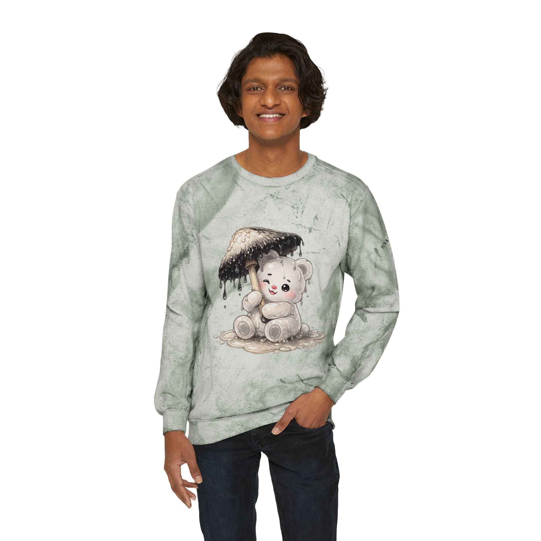 Pretty White Drooping Ink Cap, Gooey Gummy Bear-Tie-Dye Graphic Sweatshirt