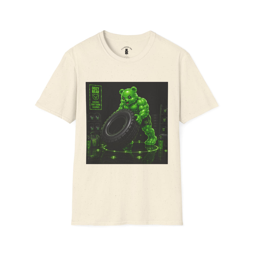 Tire Flipping Work Out, Emerald Oozy Buff Bear Gym Addition- Adult Graphic Shirt