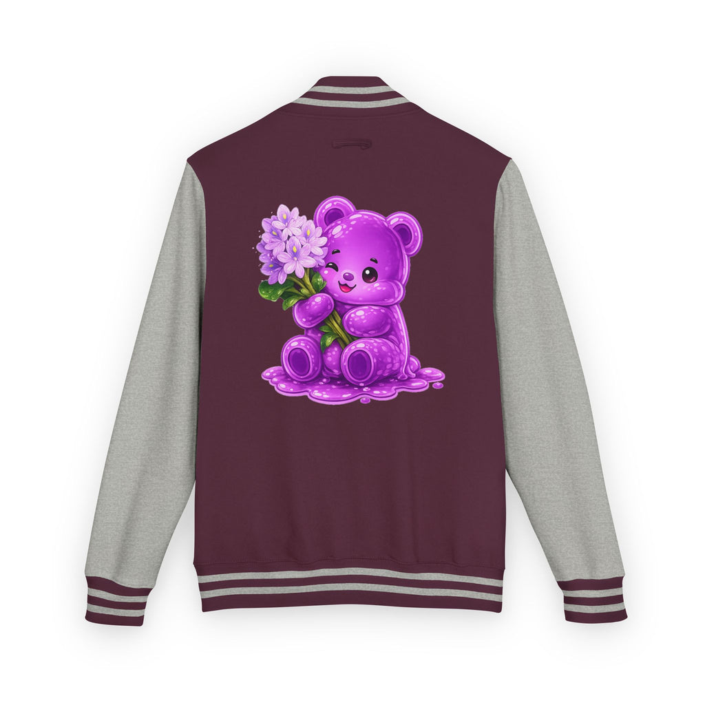 Special Purple Flower Cluster, Oozy Bear Gummy Friend- Letterman Graphic Jacket