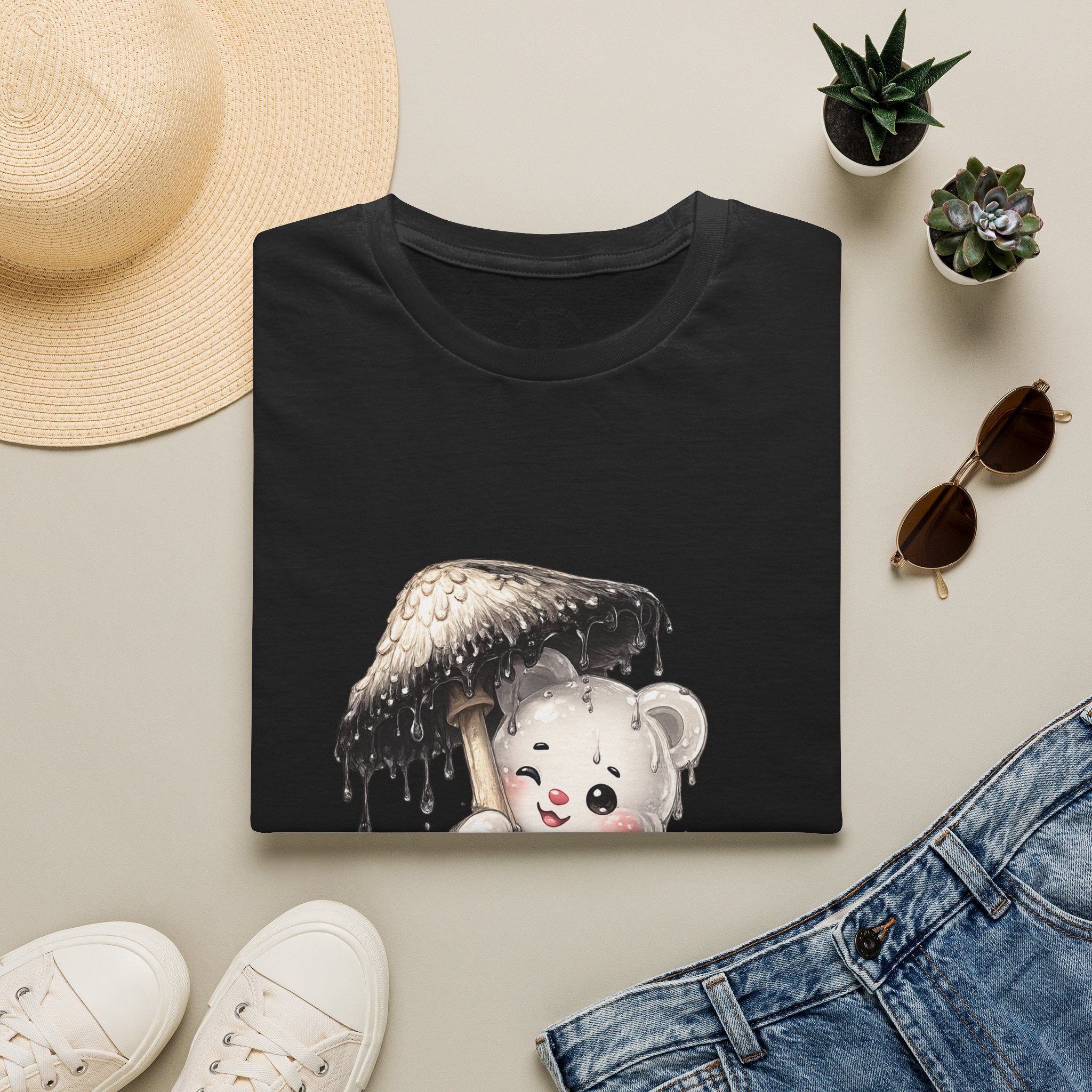Ink Cap Mushroom Umbrella Special White Oozy Bears Friend- Graphic Shirt