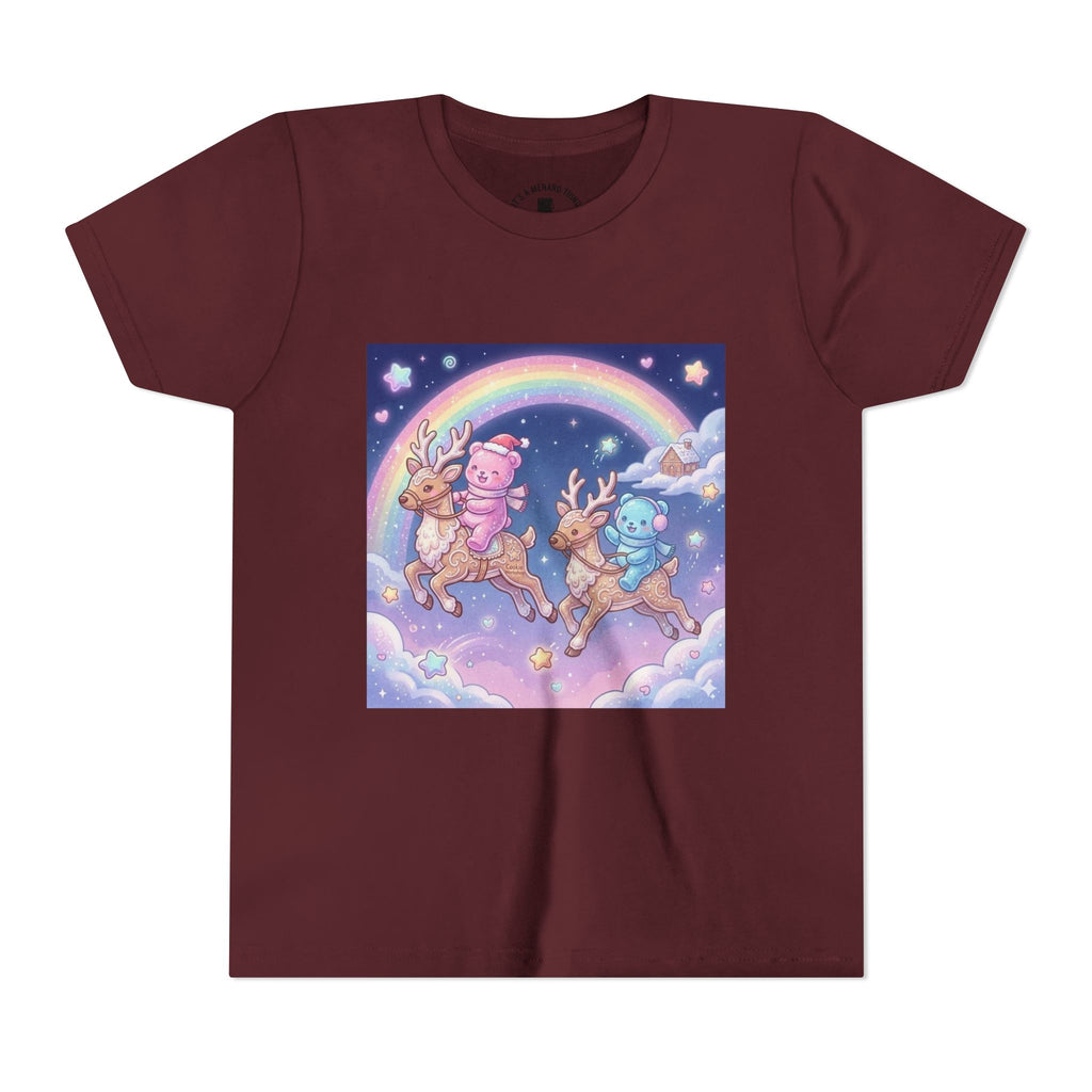 Duo Gooey Gummy Bear riding Reindeer — Cute Youth T-Shirt