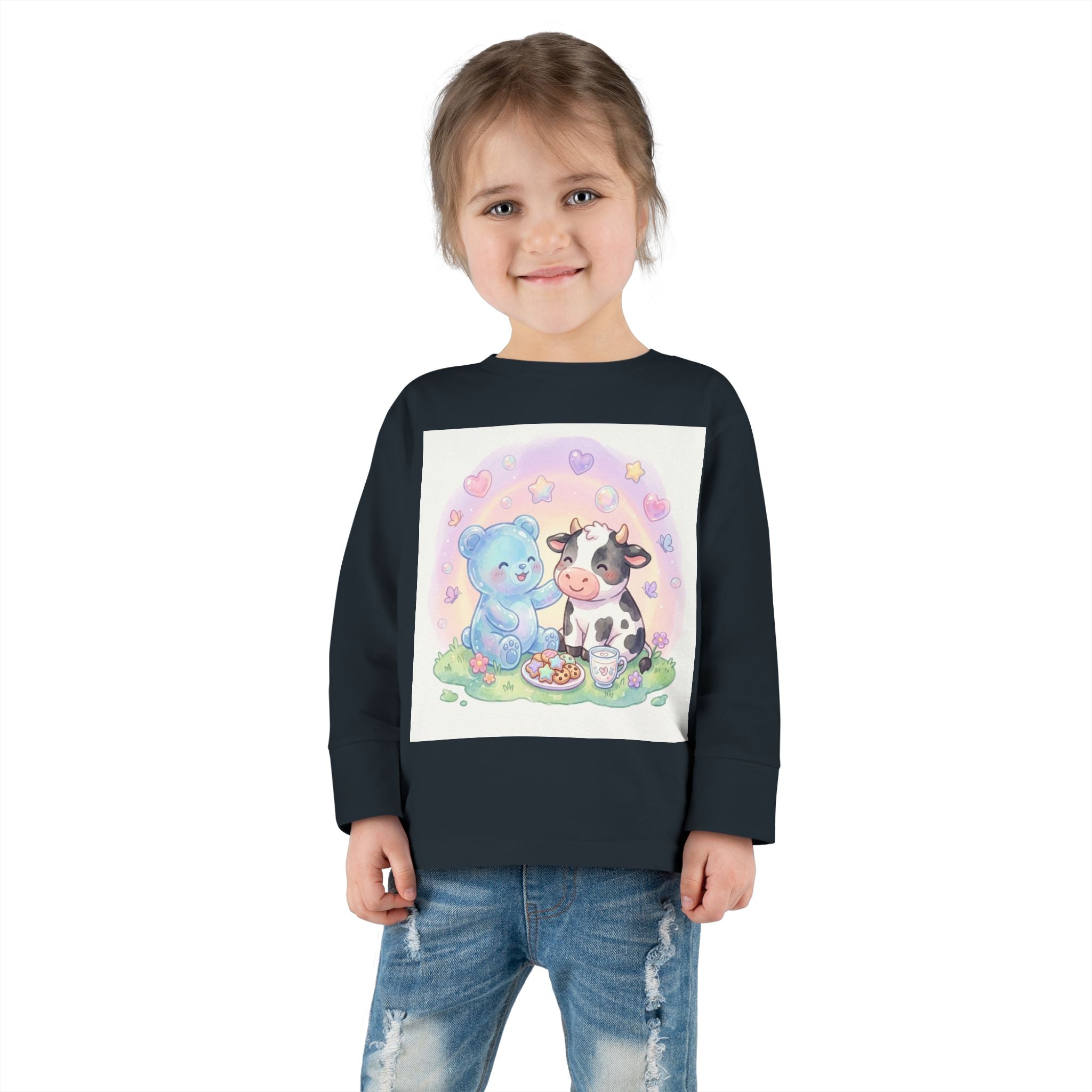 Milk & Cookies, Cow and Oozy Gummy Bear Friend- Graphic Long Sleeve Shirt