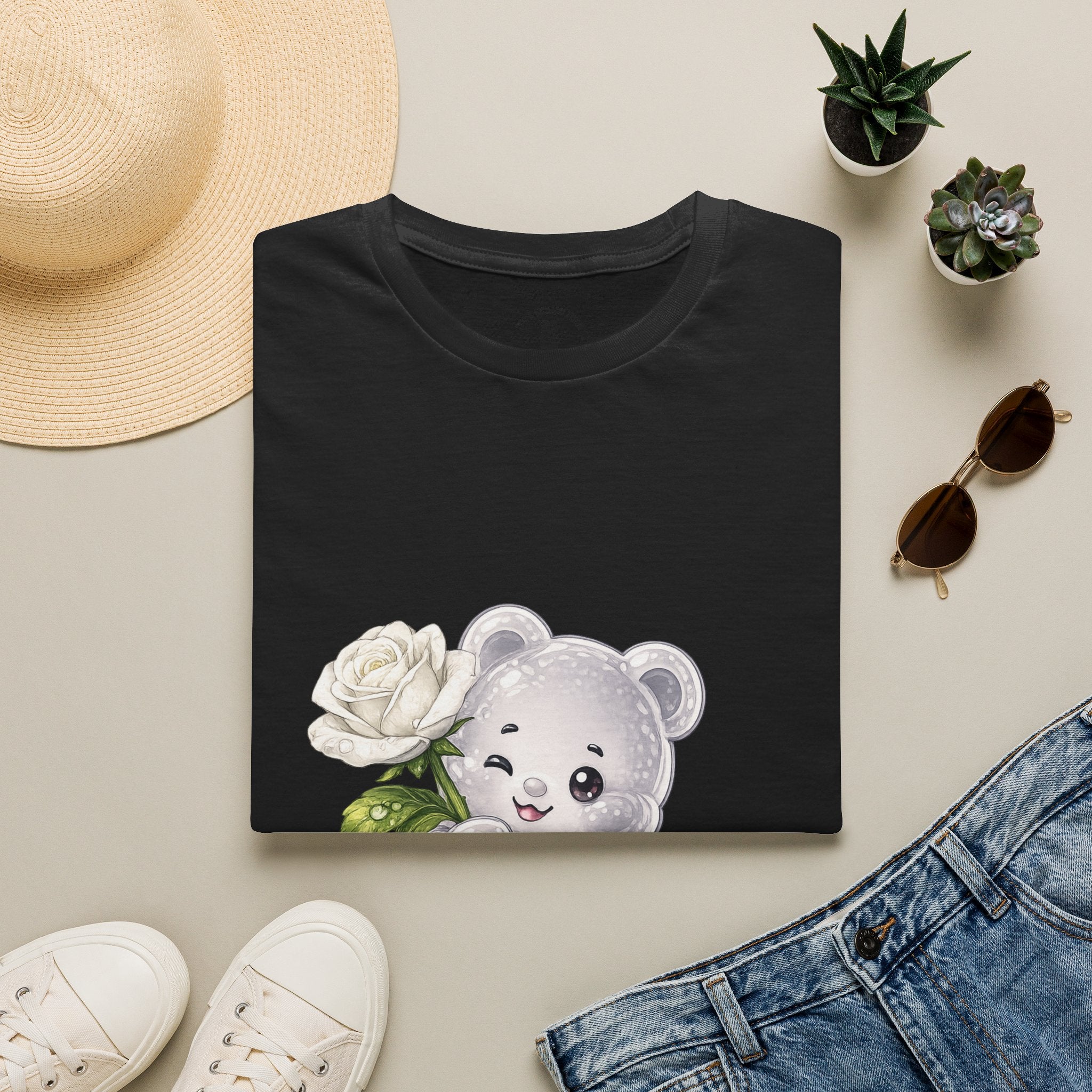 Beautiful Blooming White Rose, Oozy Bear Gummy Special Flower Addition- Graphic Shirt