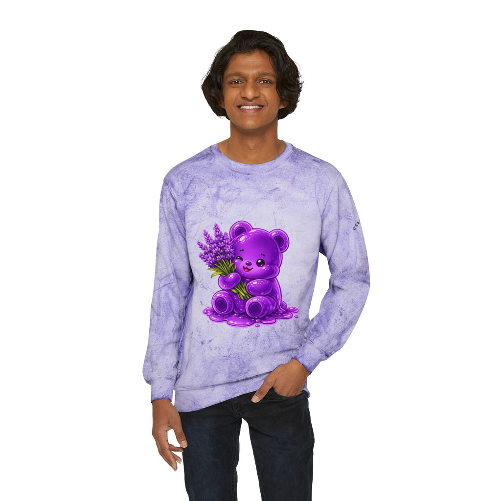 Lavender Stalk, Purple Oozy Bear Gummy Special- Graphic Tie-Dye Sweatshirt