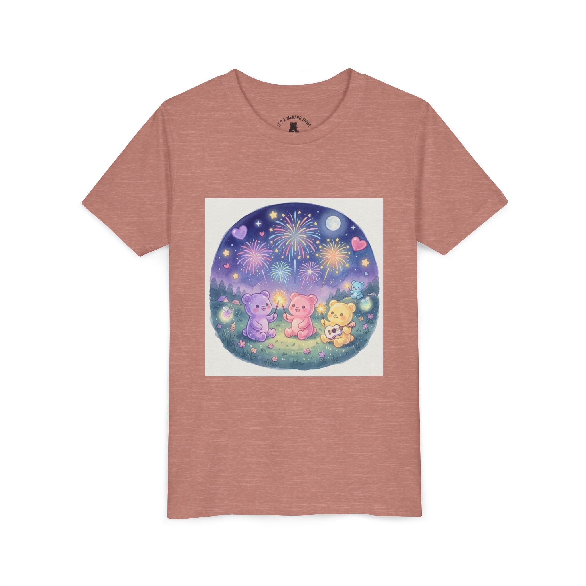 Gooey Gummy Bear Friends Watching Fireworks Youth Short Sleeve Shirt