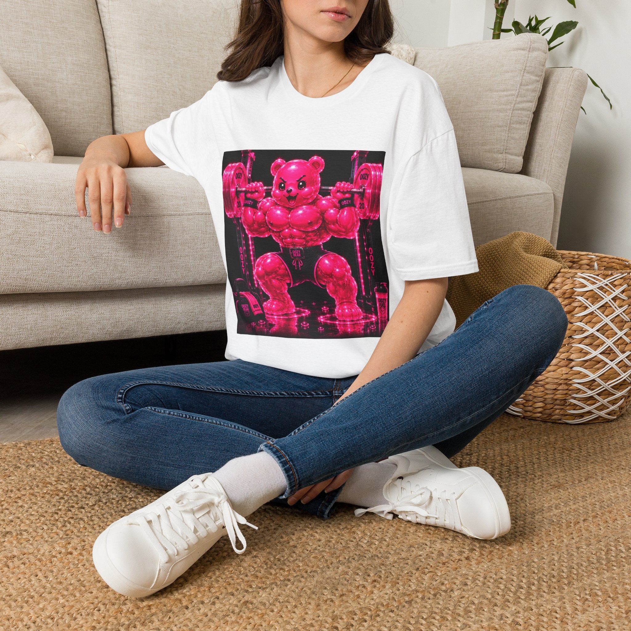 Feeling Like a Work Out, Pink Oozy Buff Bear Gummy Gym Special- Adult Graphic Shirt
