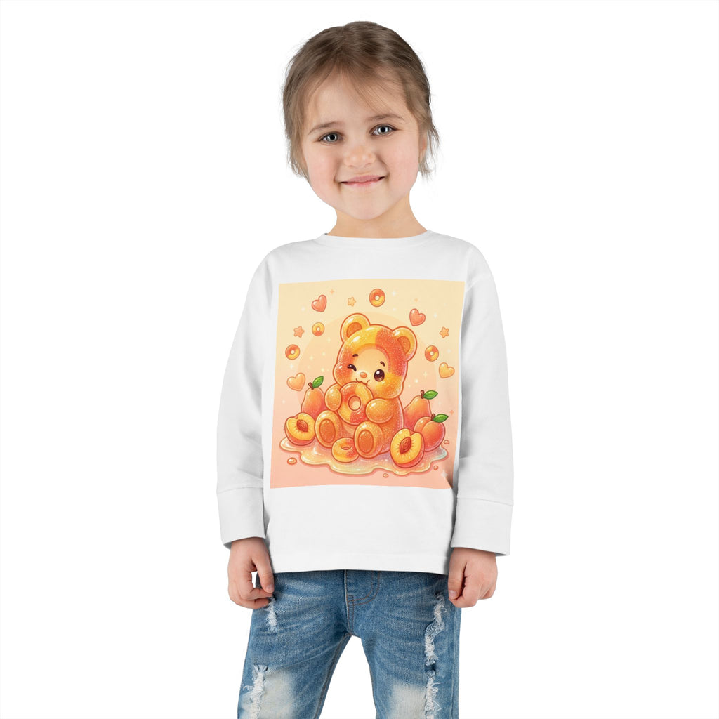 Sweet Peach Ring Candy, Oozy Bear Gummy Friend- Kids Long Sleeve Shirt
