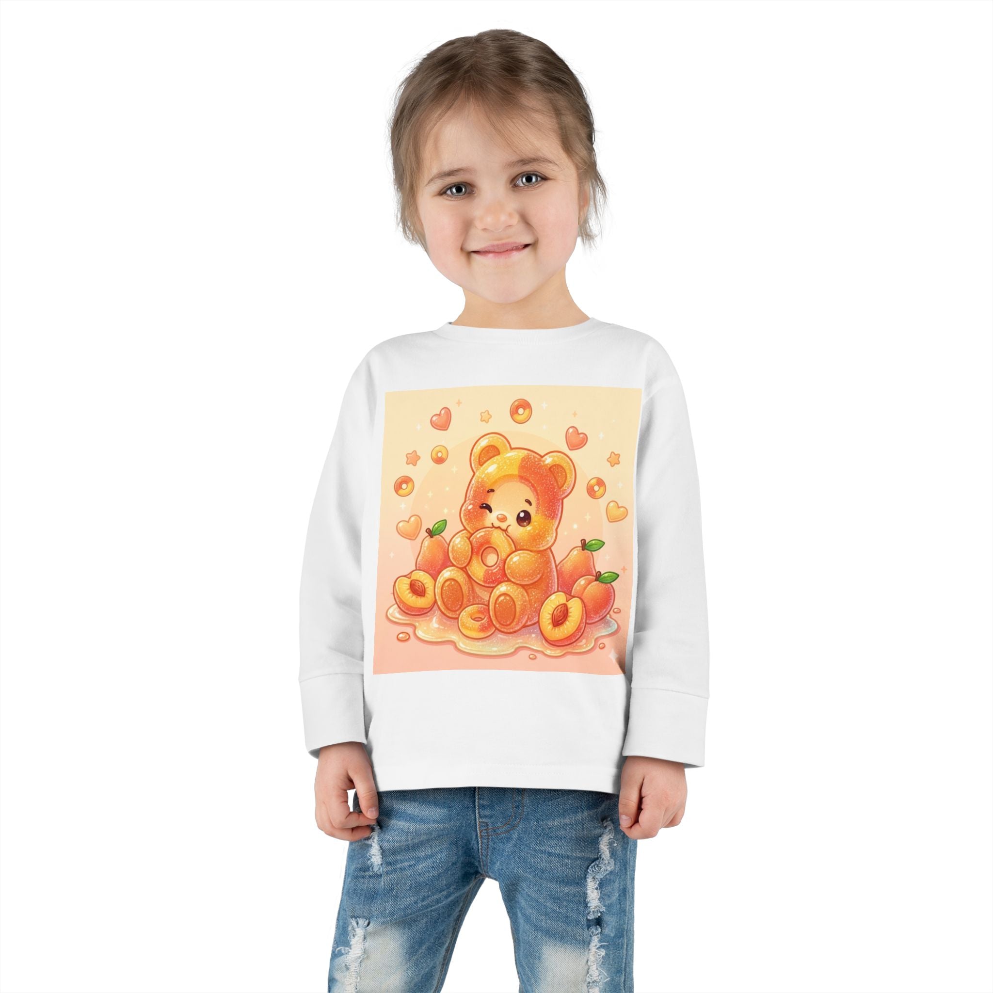 Sweet Peach Ring Candy, Oozy Bear Gummy Friend- Kids Long Sleeve Shirt