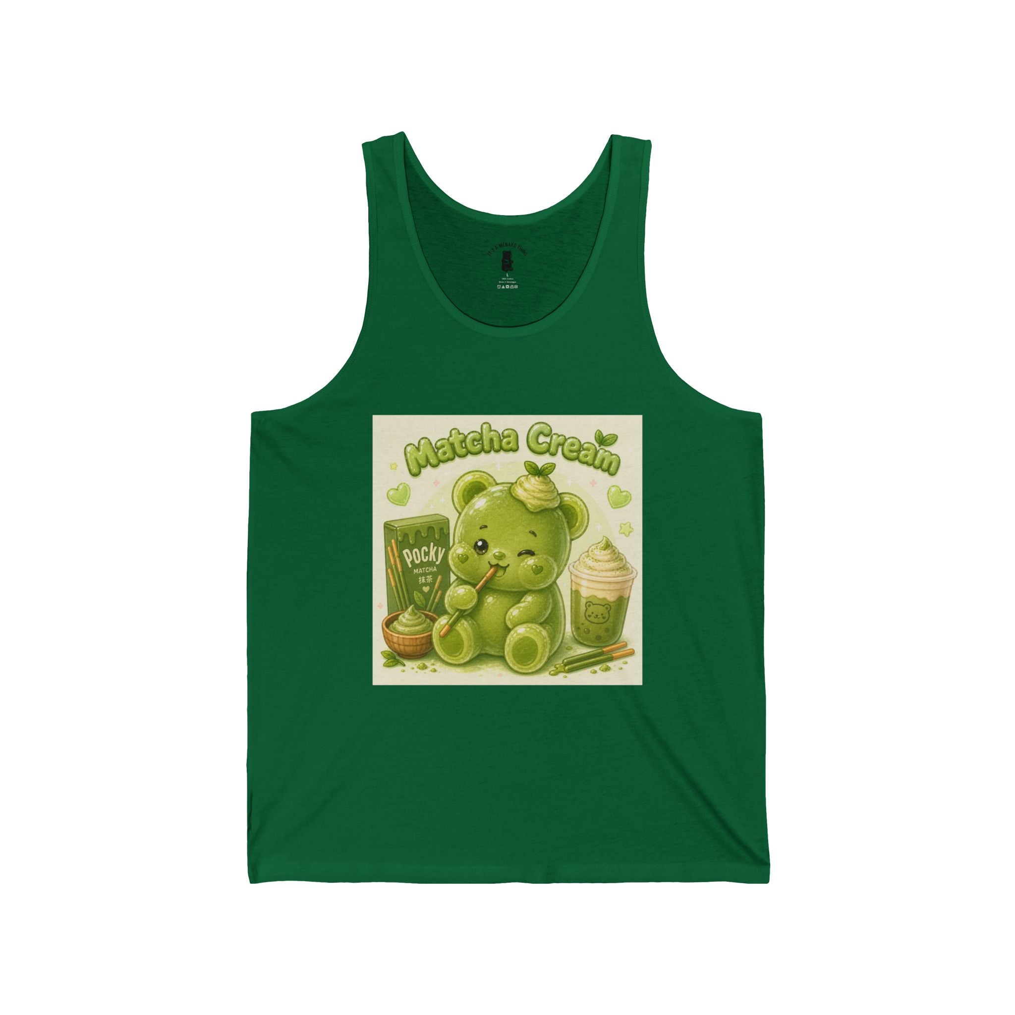 Matcha Cream Latte & Pocky Stick snack Green Gooey Gummy Bear — Kawaii Graphic Tank Top