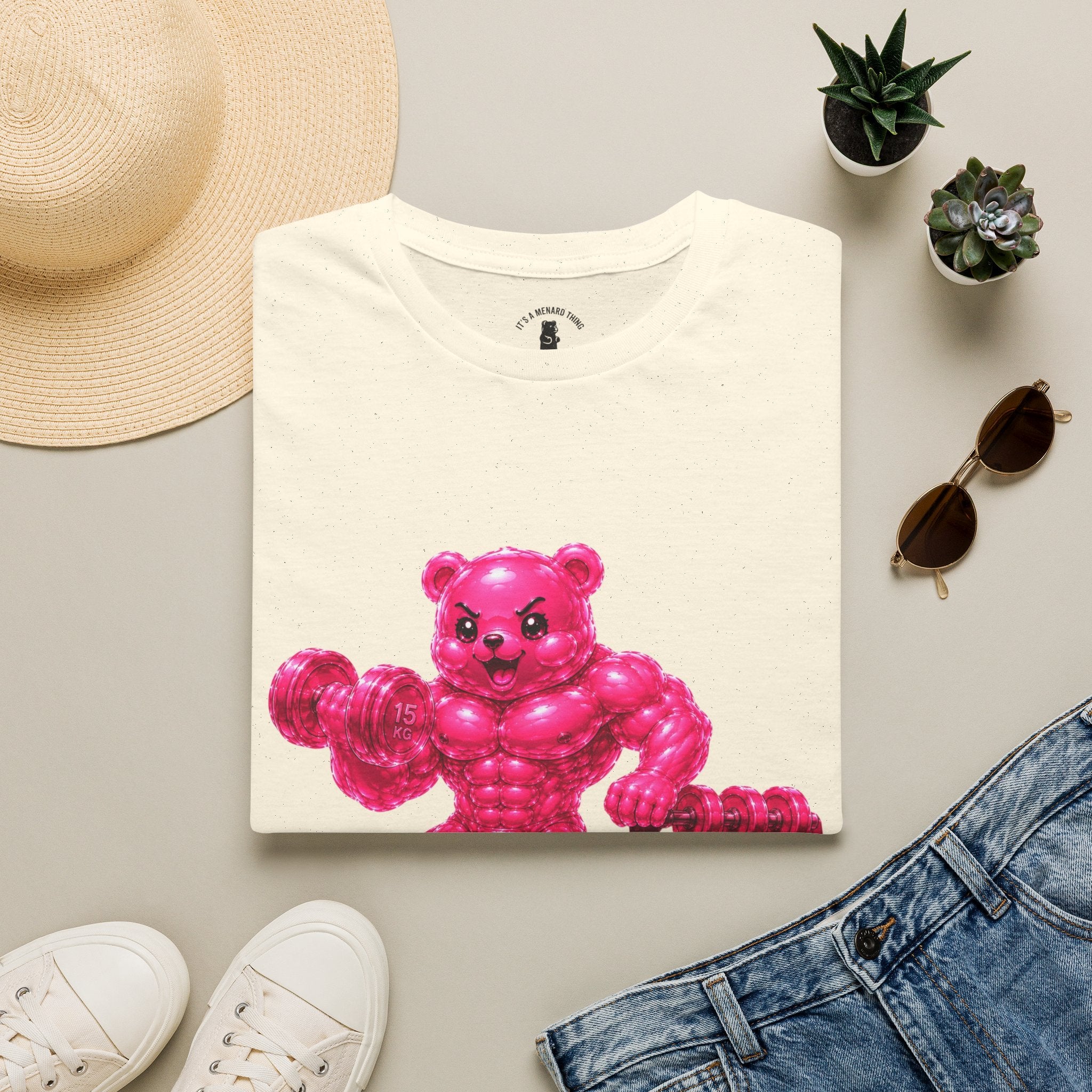 Pink Bodybuilder, Oozy Buff Bear Gummy Special Gym Addition- Adult Graphic Shirt