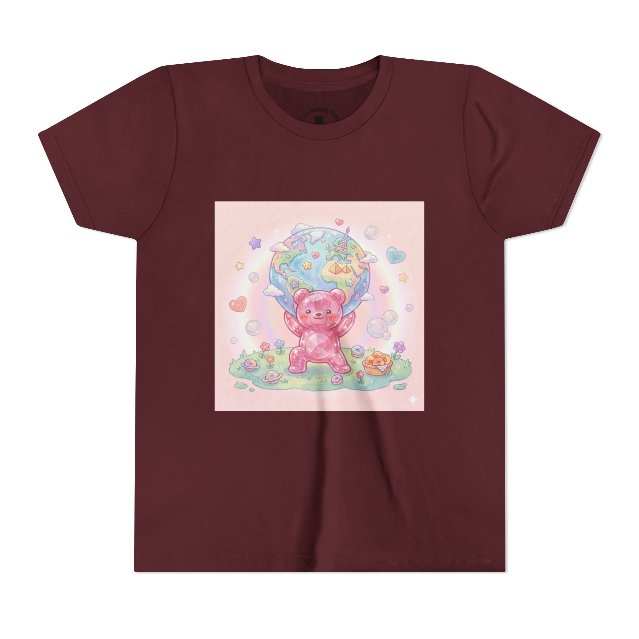 World Atlas, Weight of the Gummy World Pink Gooey Bear- Pastel Graphic Youth T-Shirt