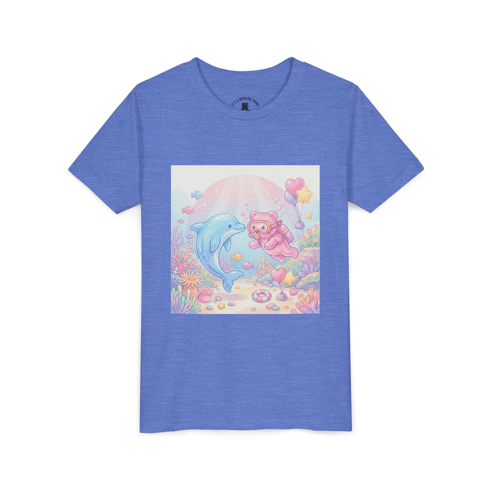 Dolphin & Pink Gooey Gummy Bear Underwater Tee — Pastel Ocean Animal Graphic Shirt