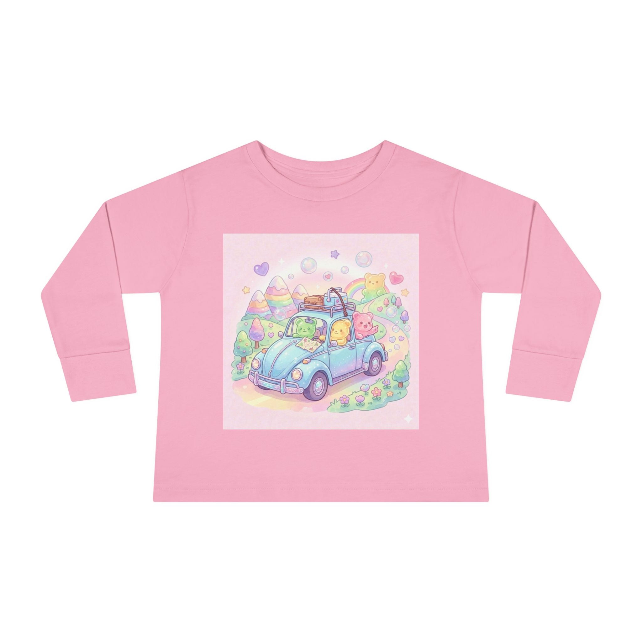 Pastel Car Ride Trip, Oozy Bear Group Friends- Graphic Long Sleeve Shirt