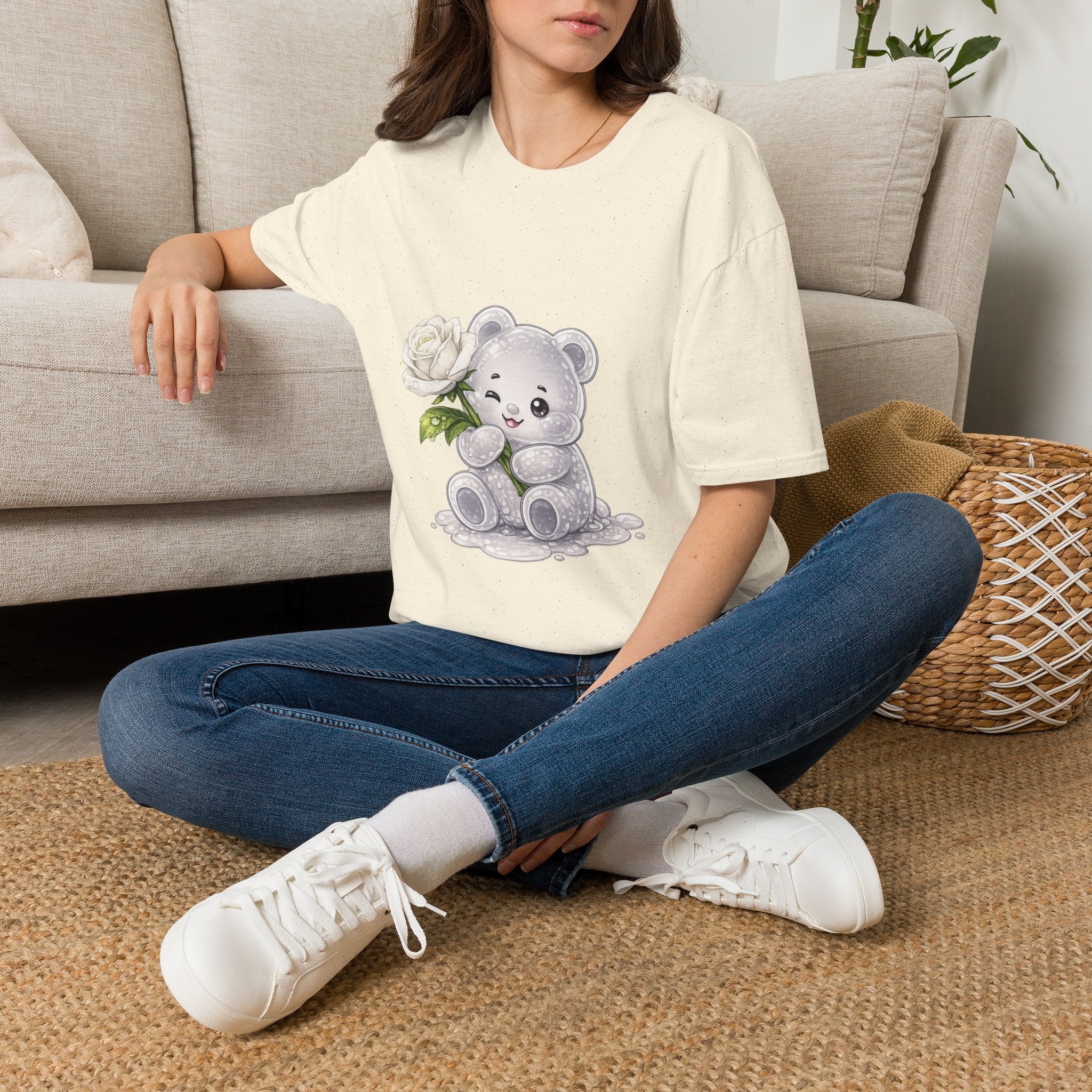 Beautiful Blooming White Rose, Oozy Bear Gummy Special Flower Addition- Graphic Shirt