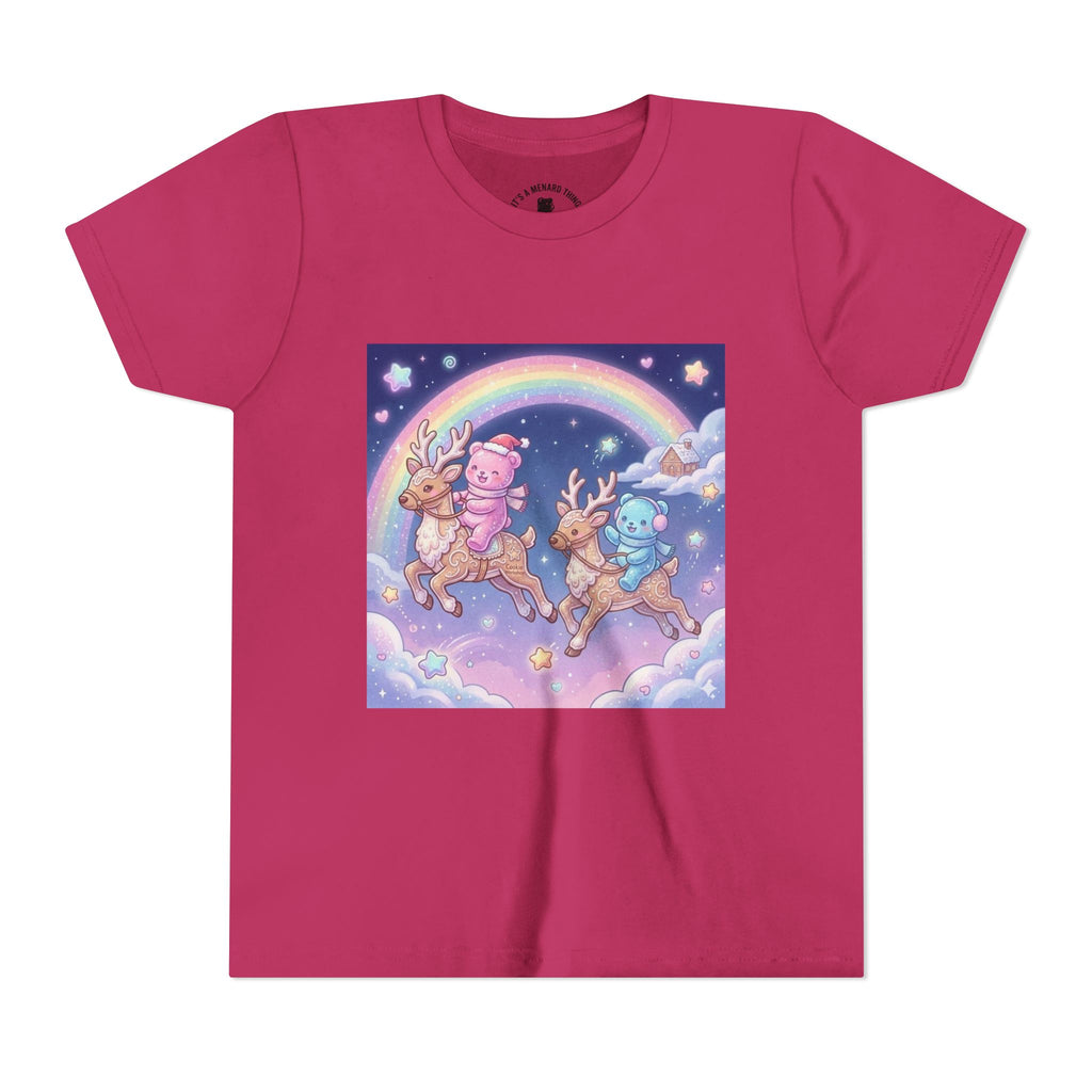 Duo Gooey Gummy Bear riding Reindeer — Cute Youth T-Shirt