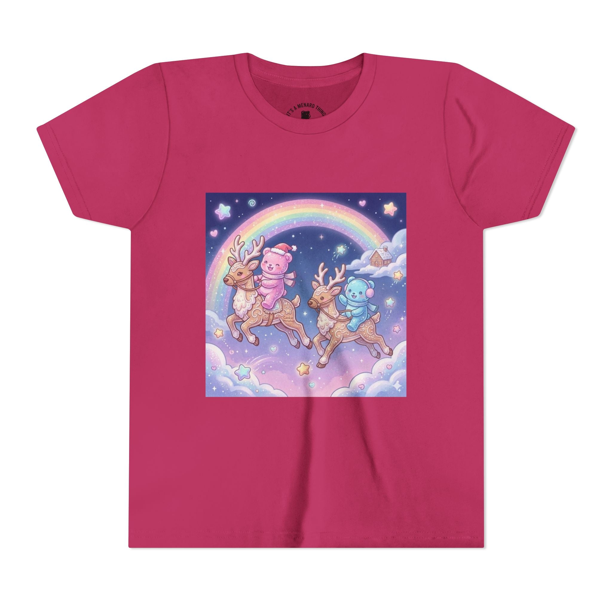 Duo Gooey Gummy Bear riding Reindeer — Cute Youth T-Shirt