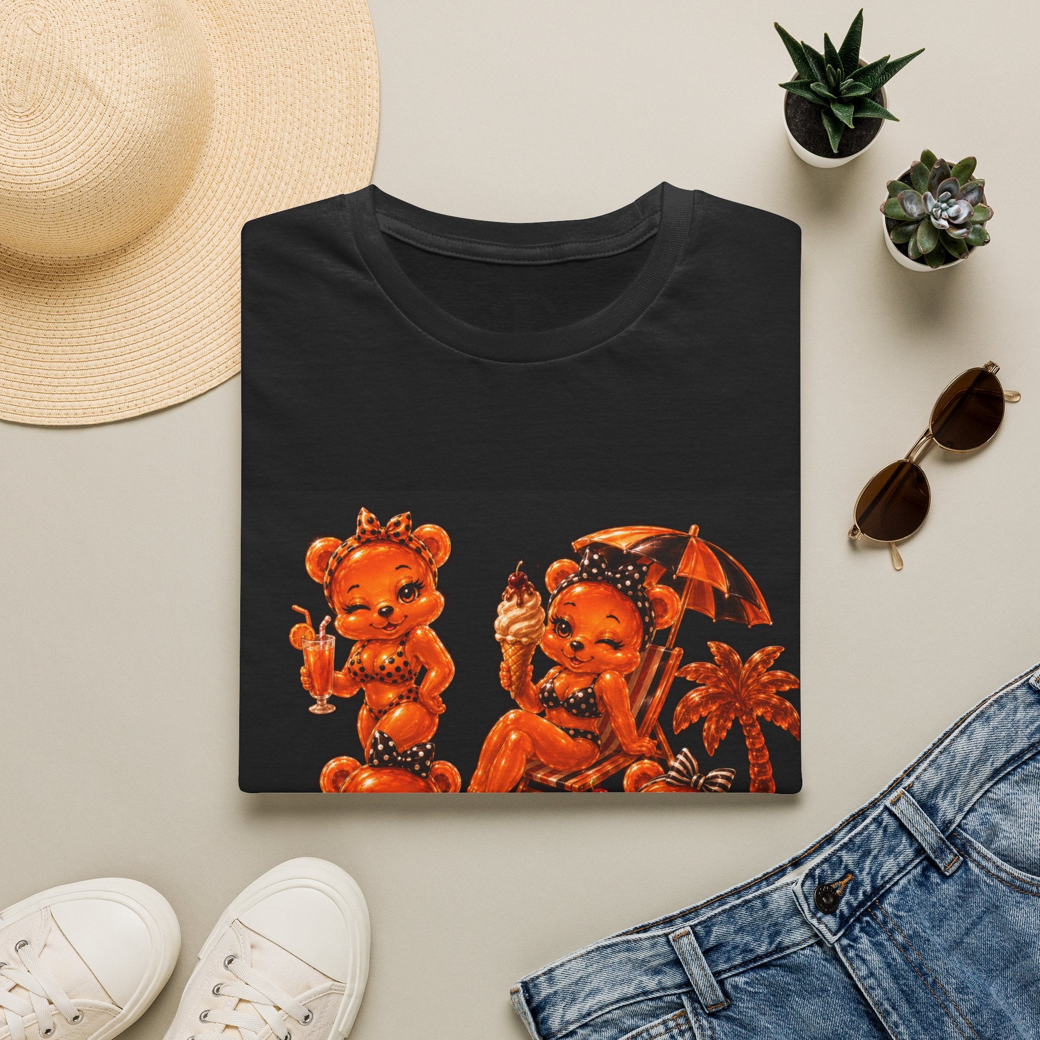 Retro Orang Beach Pin Up Oozy Bear Babe- Adult Graphic Shirt (18+)